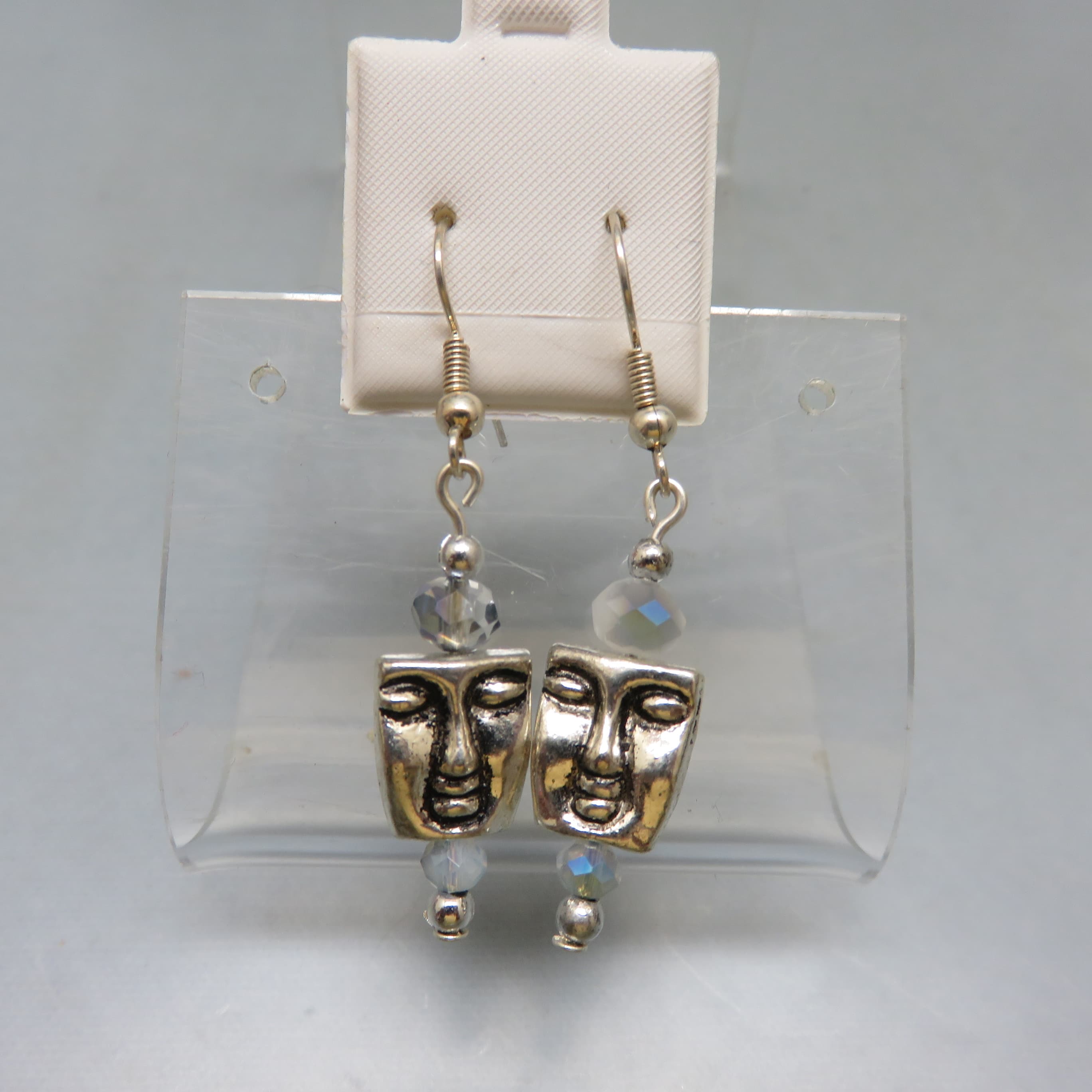 Enigmatic Face and Art Glass Pierced Earrings