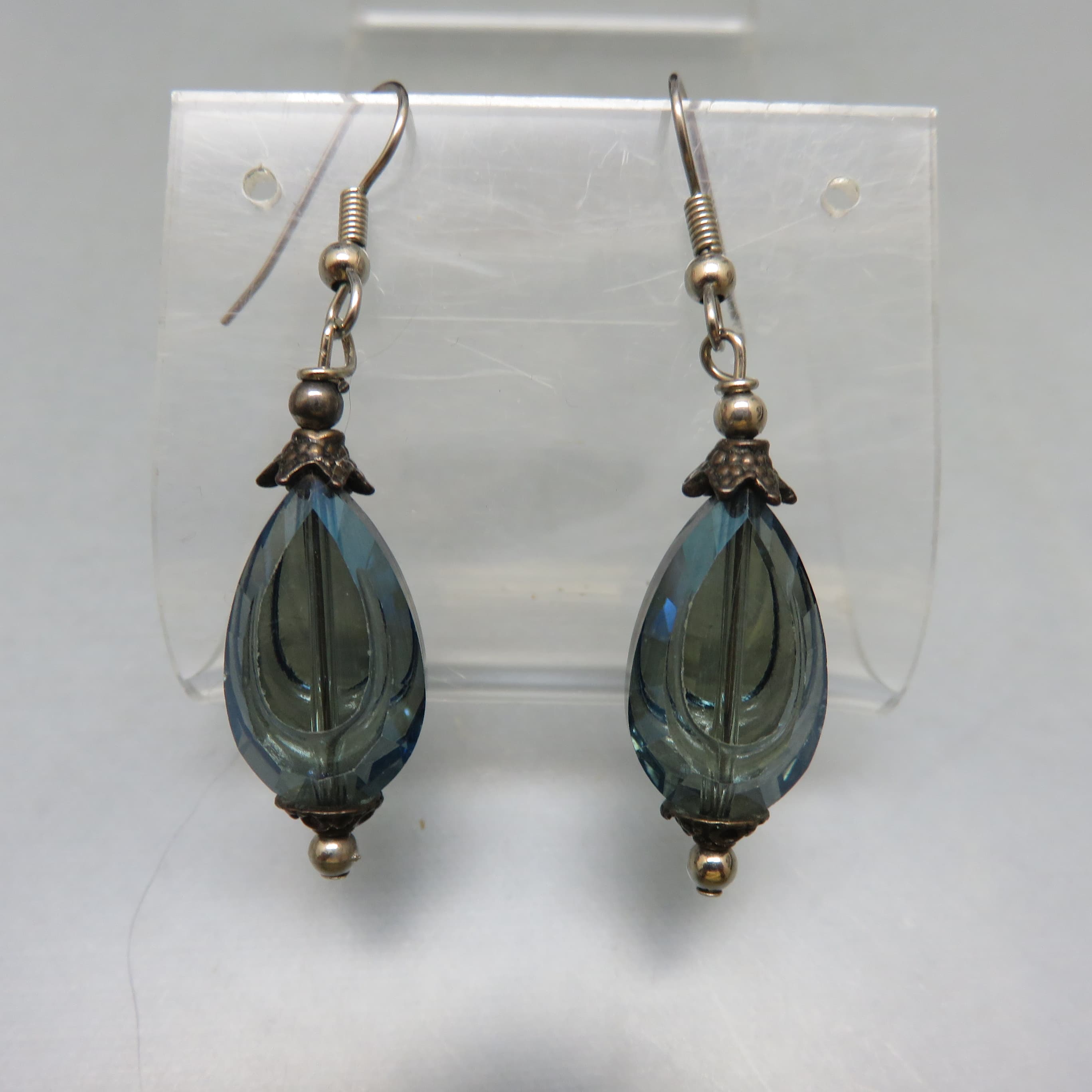 Blue Aurora Borealis Crystal Bead Pierced Earrings