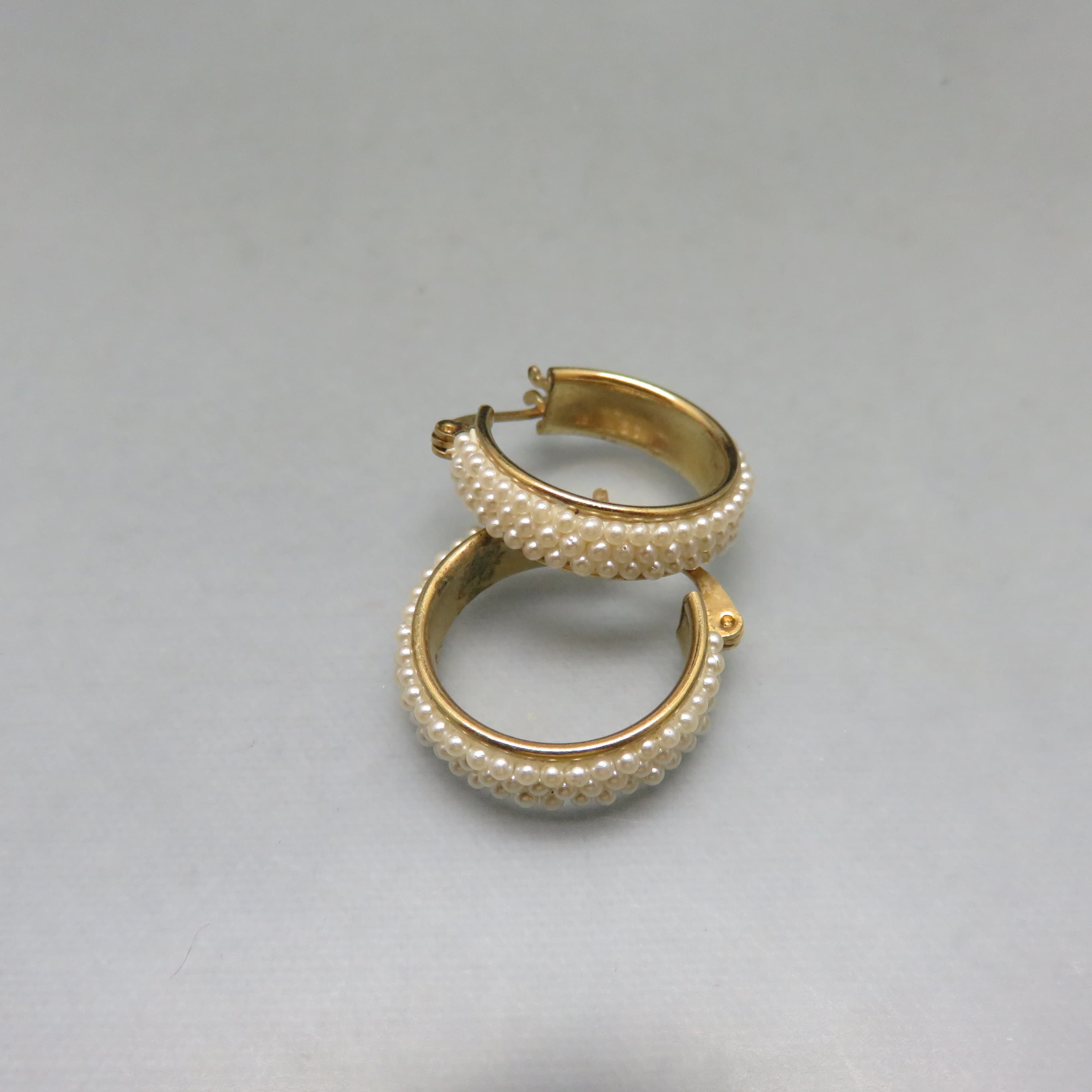 Faux Pearl Covered Hoop Pierced Earrings, Vintage Hoop Earrings