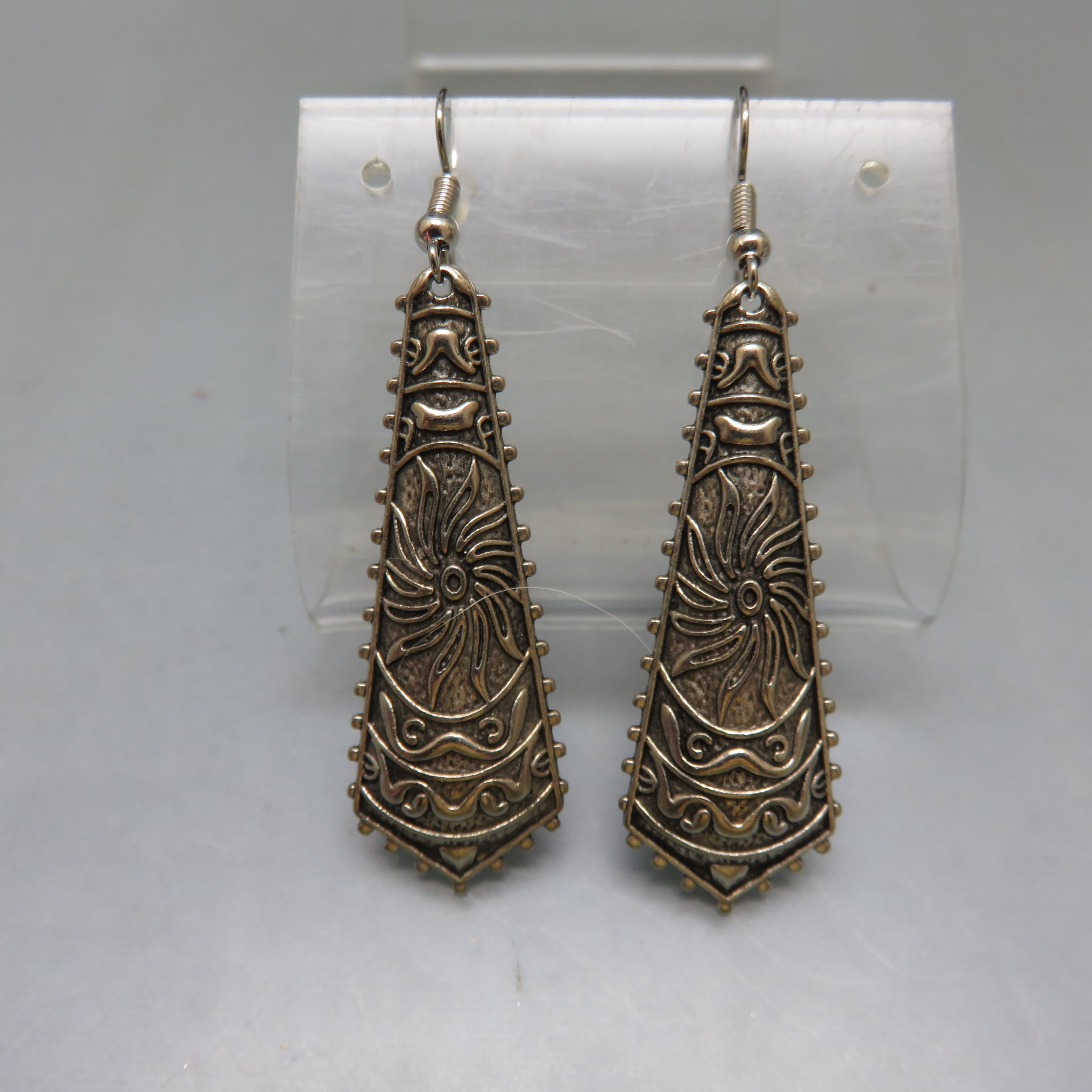 Look of Antiquity Vintage Pierced Earrings, Darkened Silvertone Metal French Hook Earrings