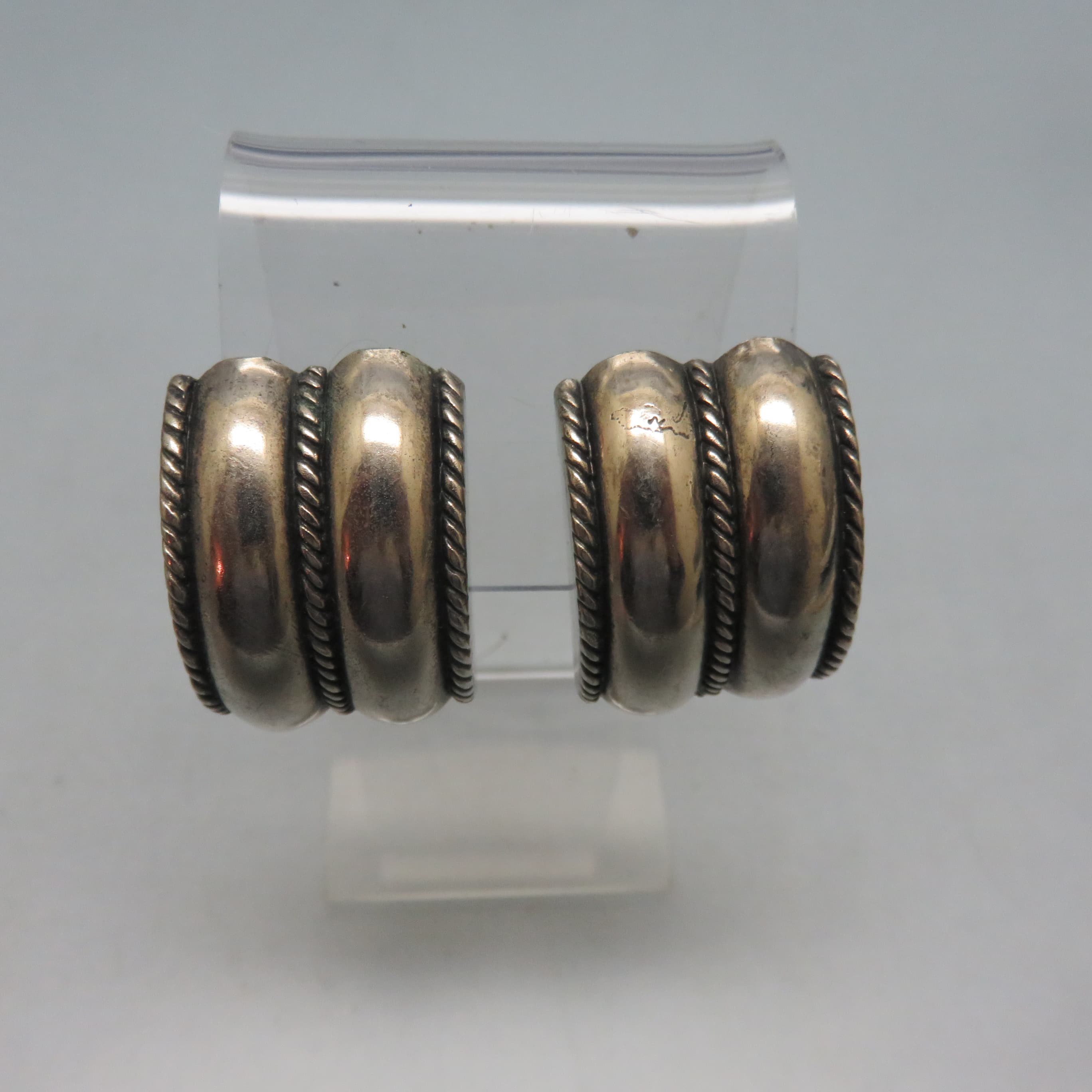 Bold Antique Silvery Metalized Plastic Clip On Earrings