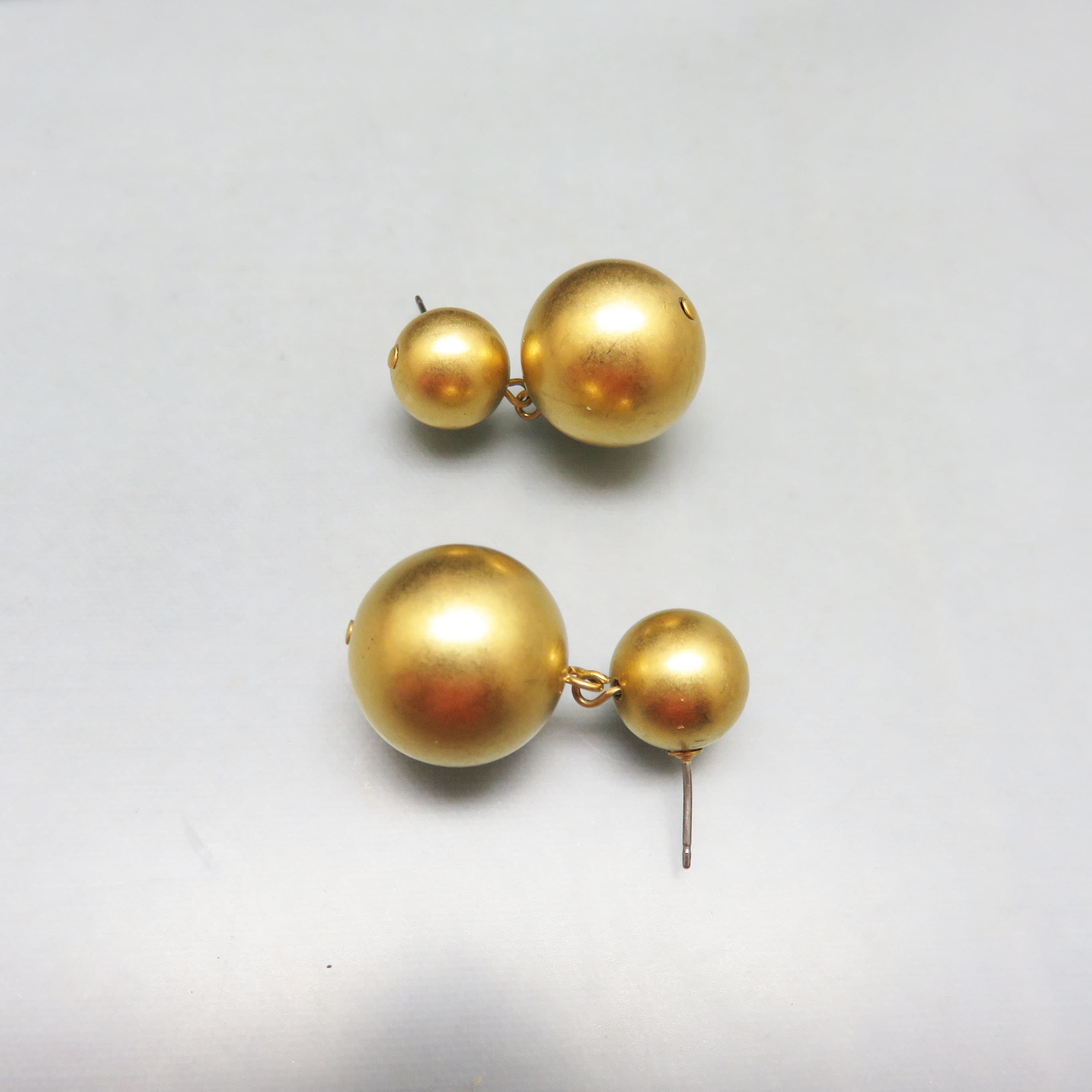 Two Sphere Matte Goldtone Metal Pierced Earrings, 1980s