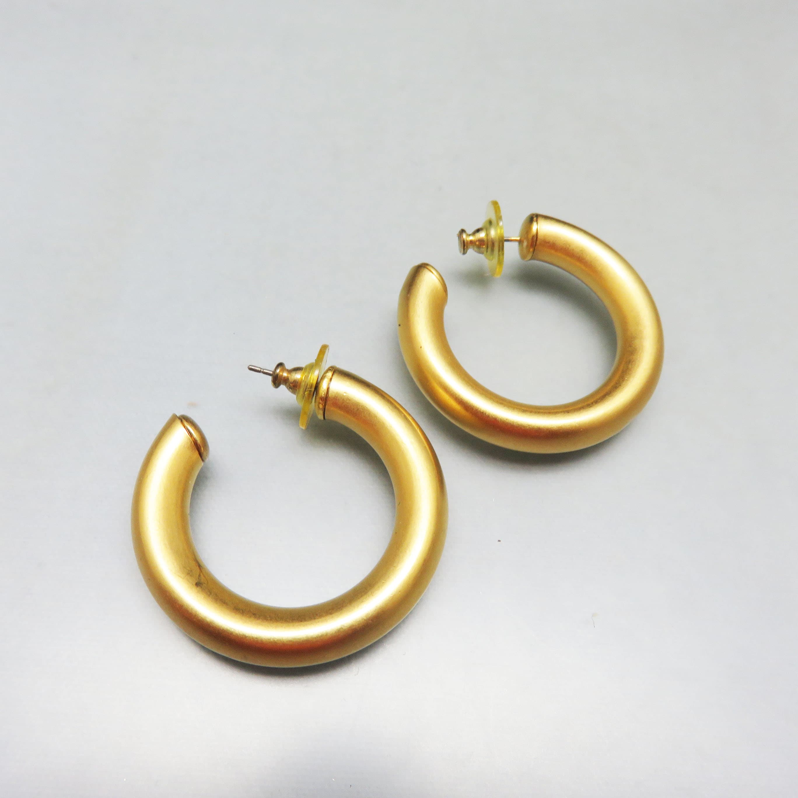 1 1/2 Inch Tall Post Style  Hoop Earrings for Pierced Ears, Matte Goldtone Metal