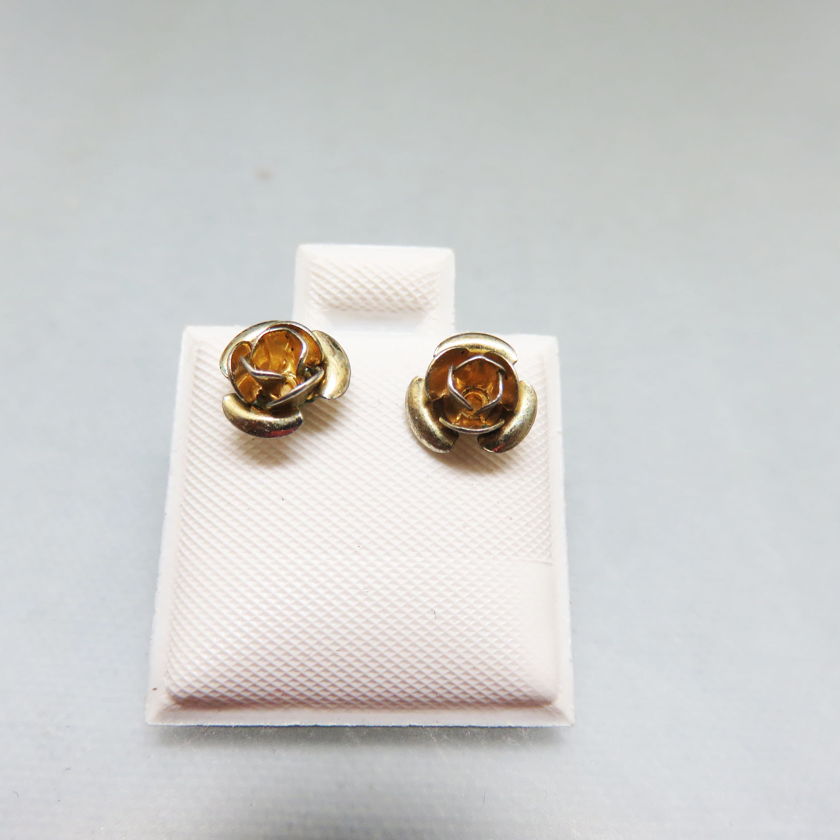 Tiny Gold Plated Rose Pierced Earrings, Vintage Stud Earrings