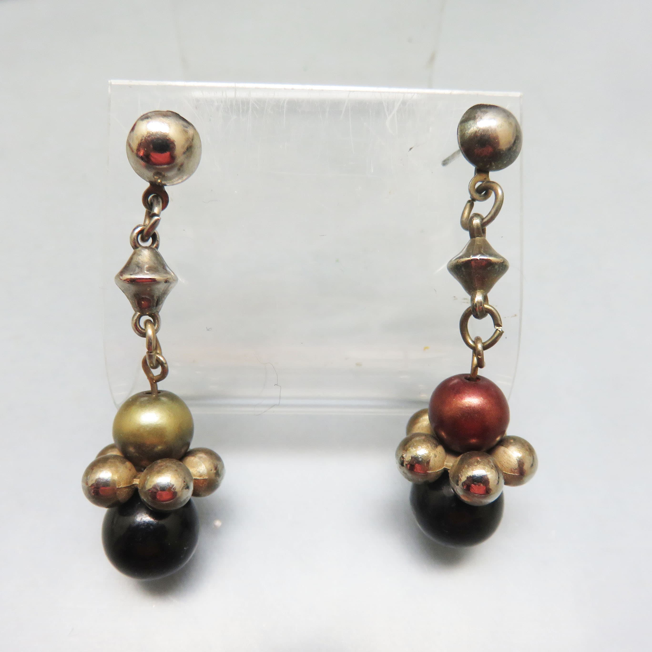 Faux Pearls and Goldtone Bead Dangle Pierced Earrings, French hook Style
