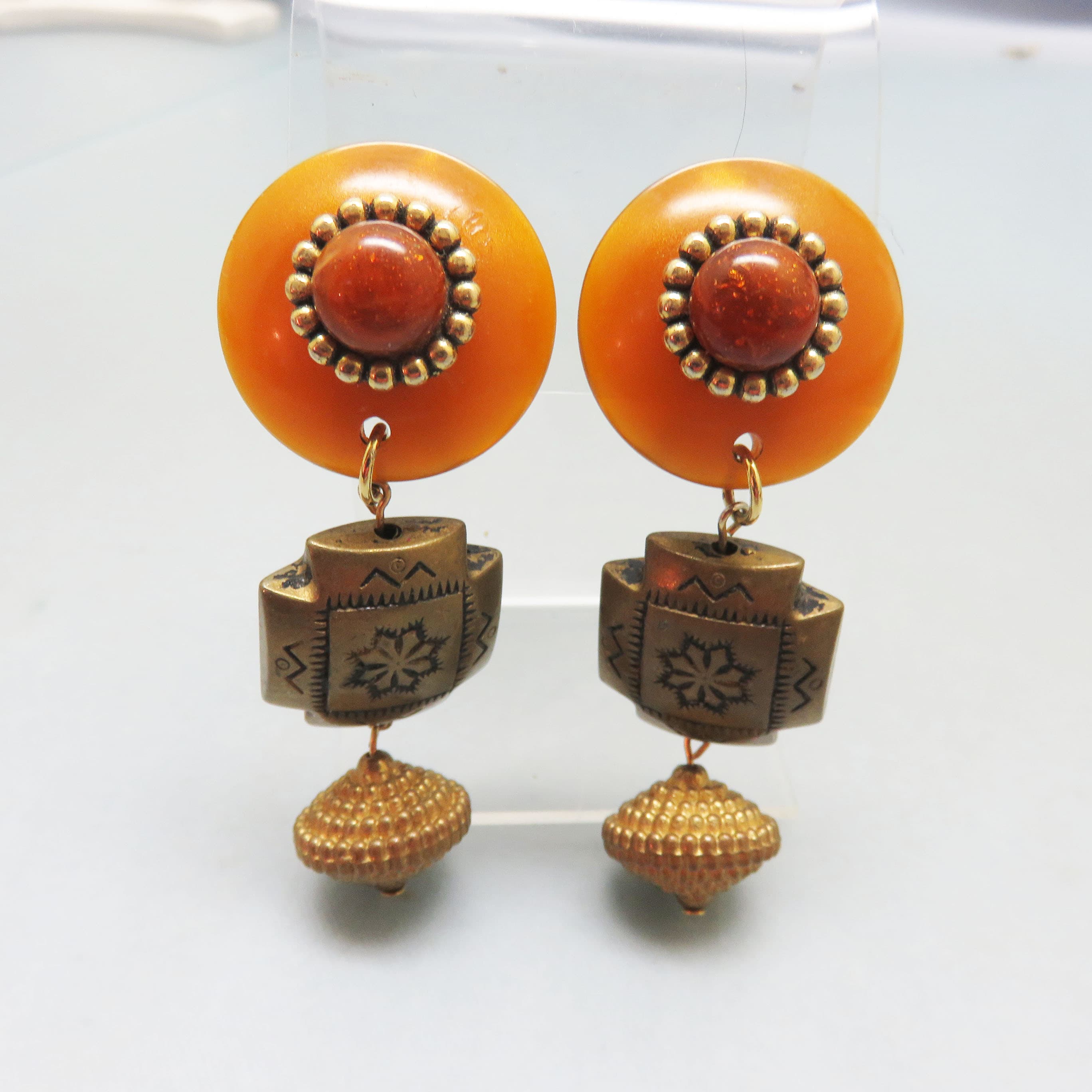 1980s Southwestern Clip On Earrings, Very Light to Wear