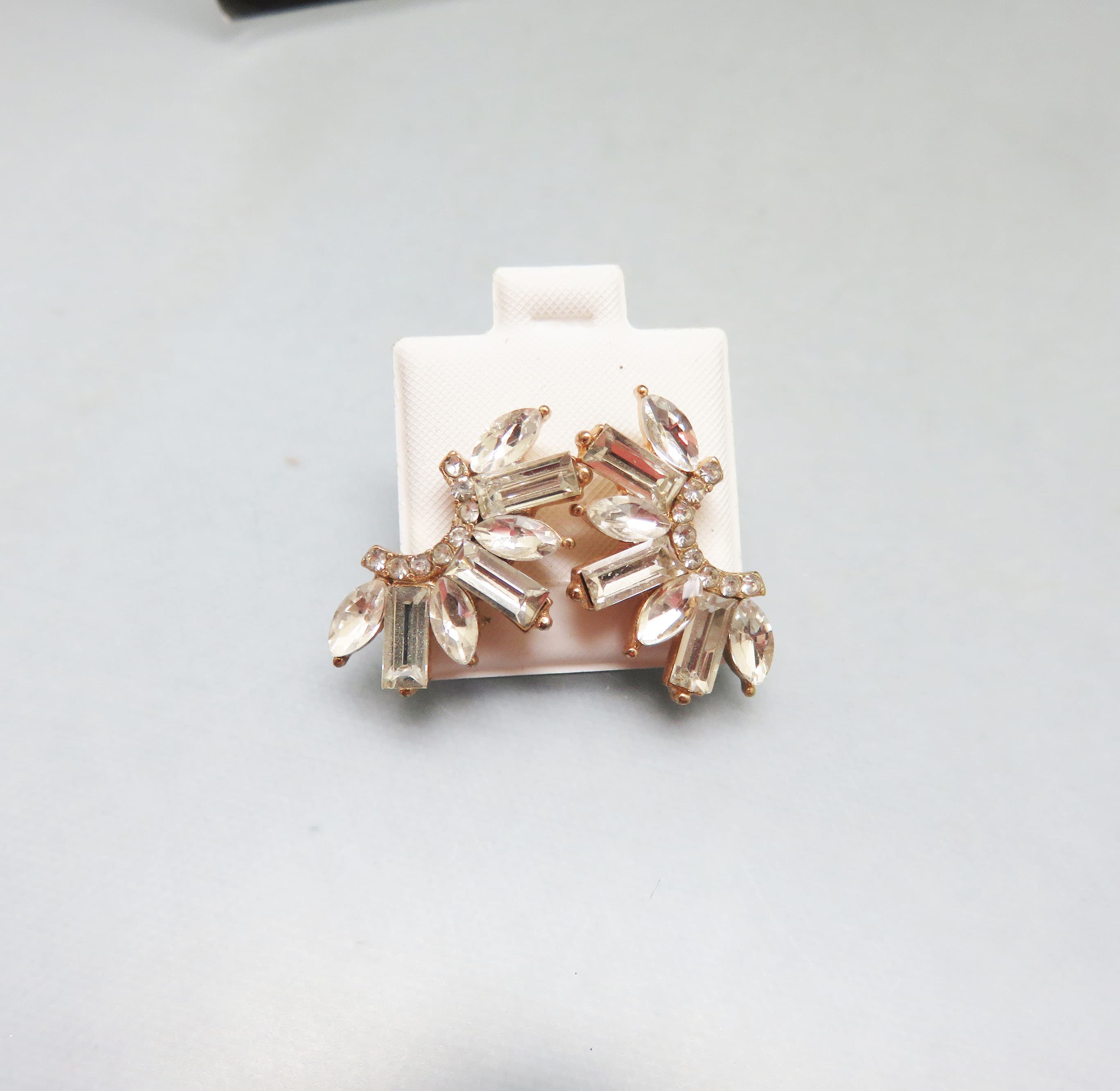 Rose Gold Plated Rhinestone Half Circle Pierced Earrings