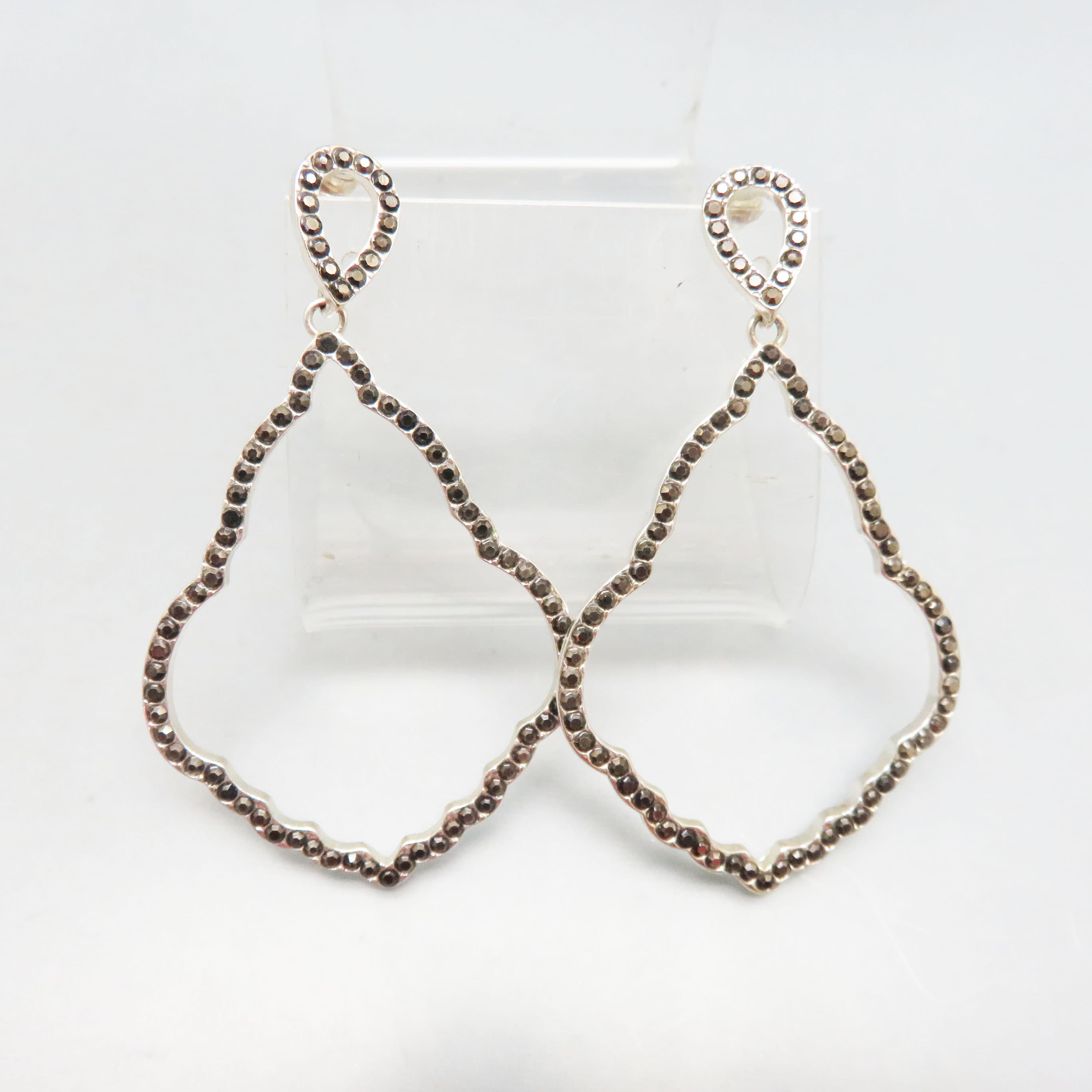 Mint Condition, Silvertone Metal Post Dangle Pierced Earrings with Marcasites
