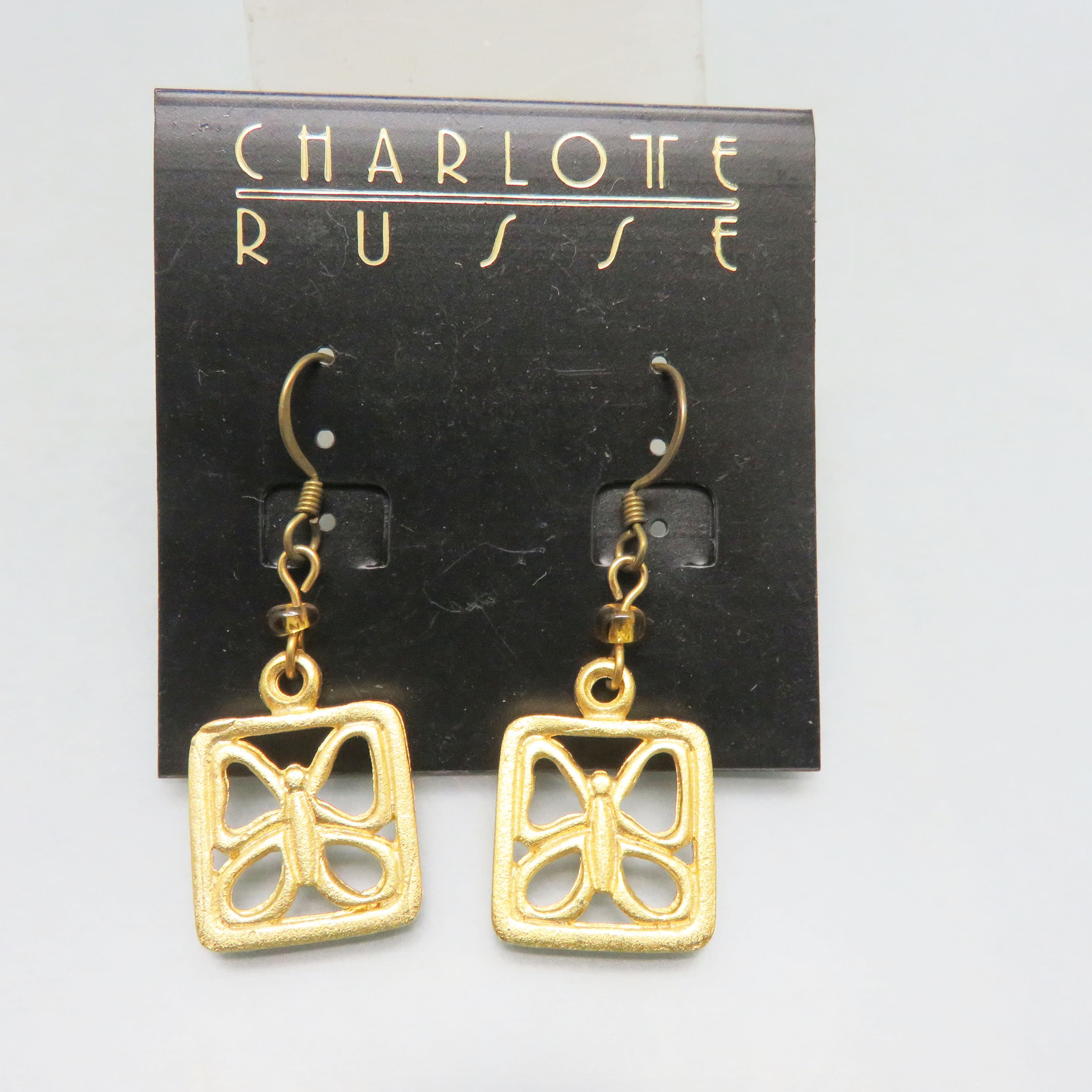 Charlotte Russe Mint On Card, Golden Butterfly Pierced Earrings