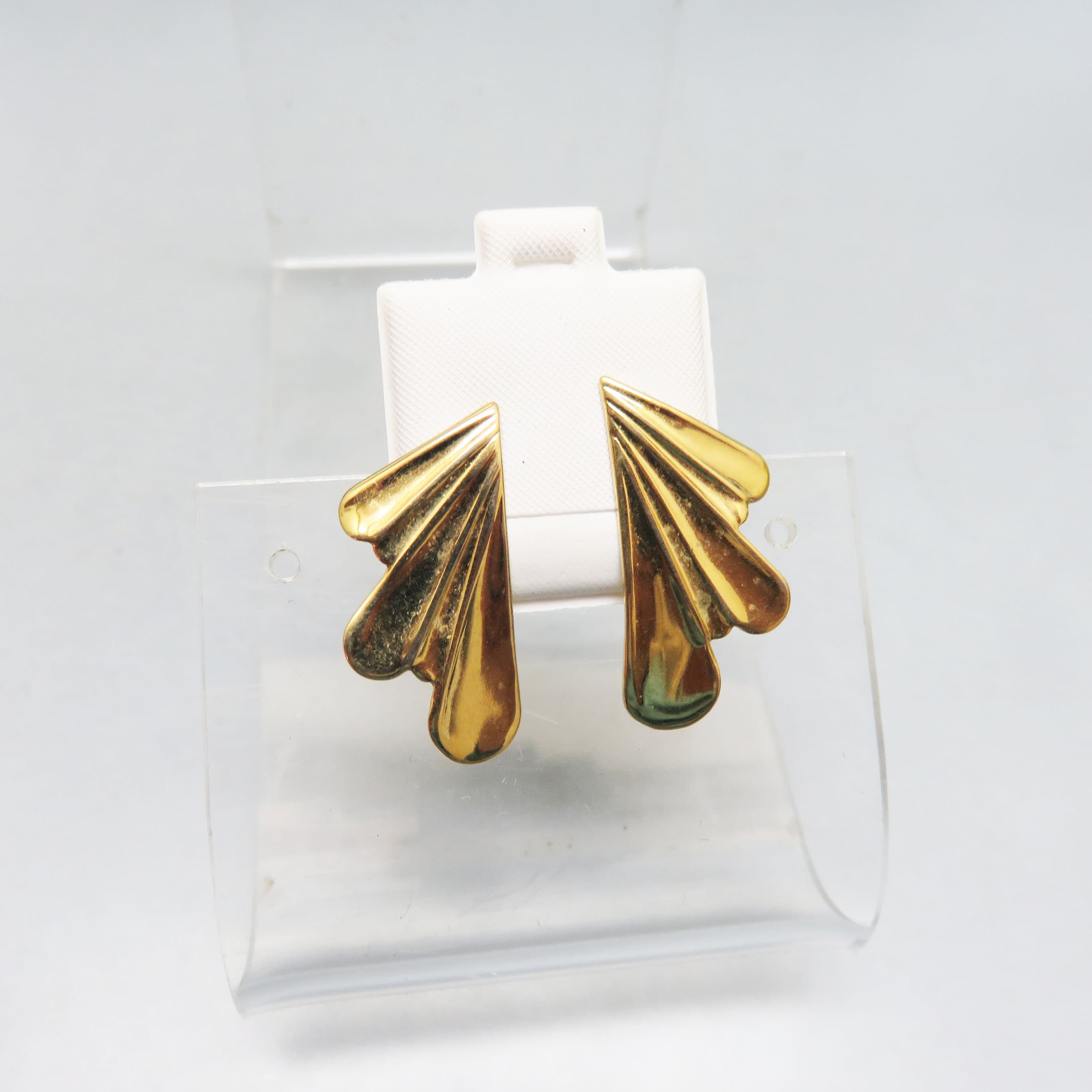 Bright Brass Fluted Post Style Earrings, 1970s Organic Shape