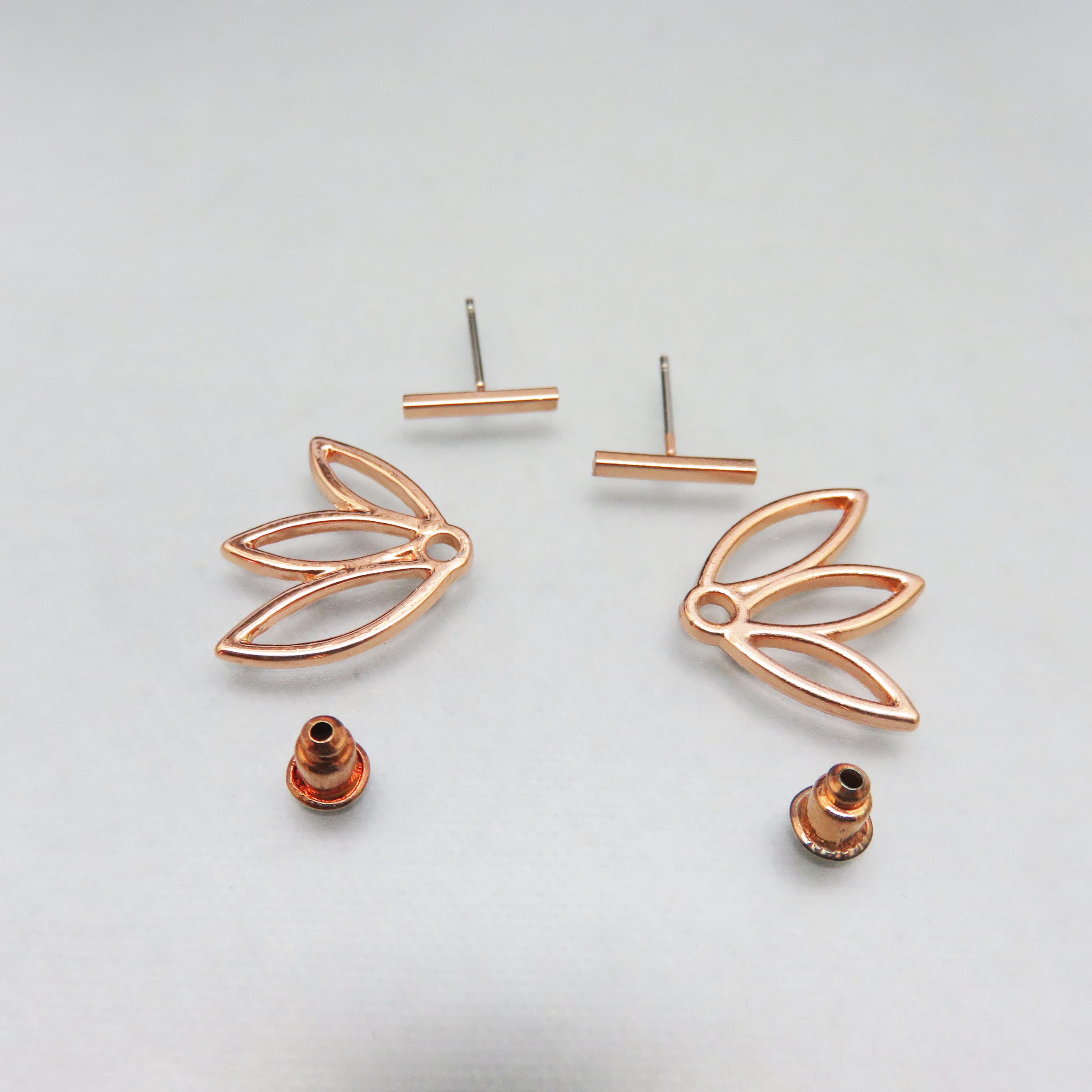 Rose Goldtone Metal 2 Part Earrings and Jackets, Leaf Pattern