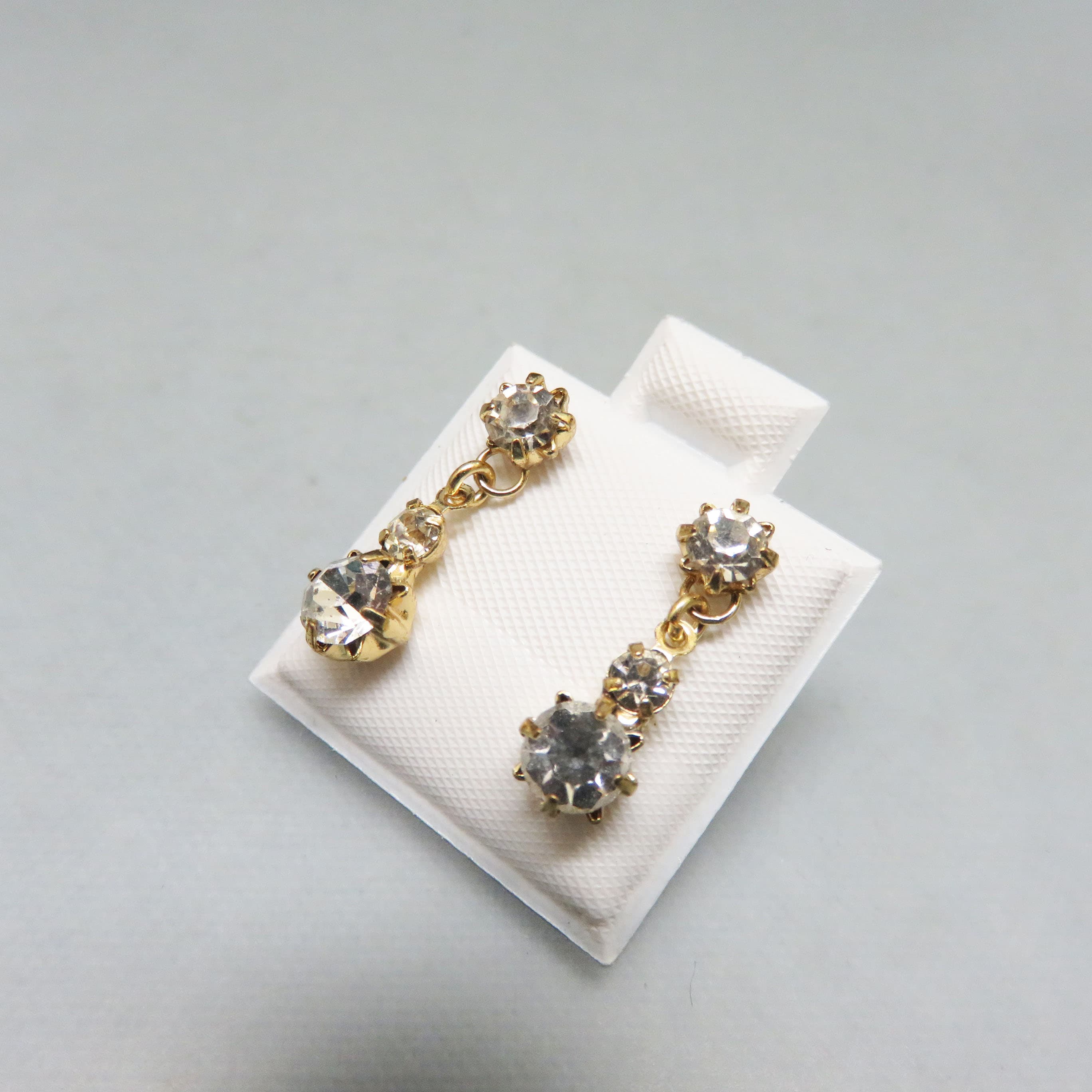 1960 Petite Clear Rhinestone Dangle Pierced Earrings, Post Style