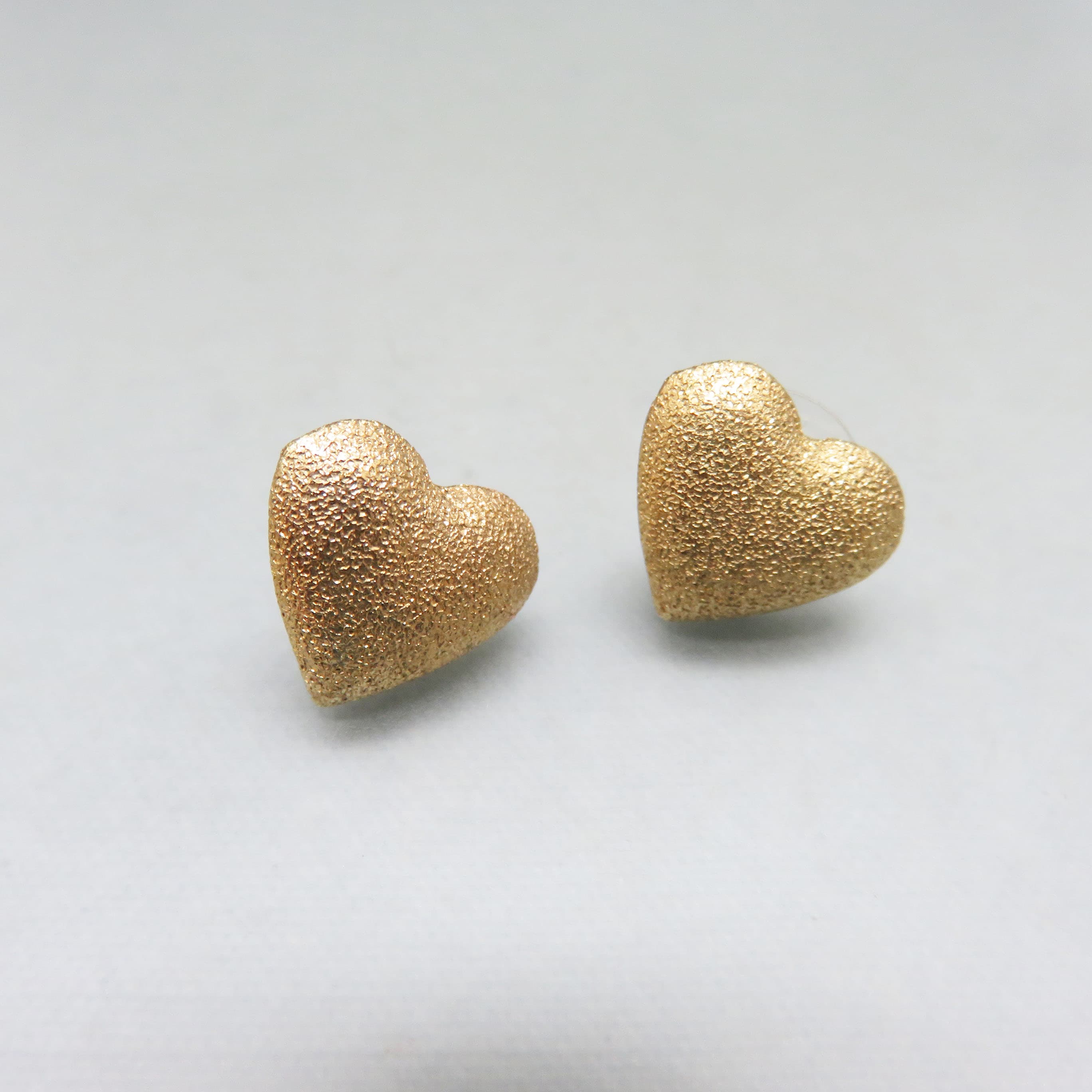 Textured to Shine Golden Puffed Heart Pierced Earrings