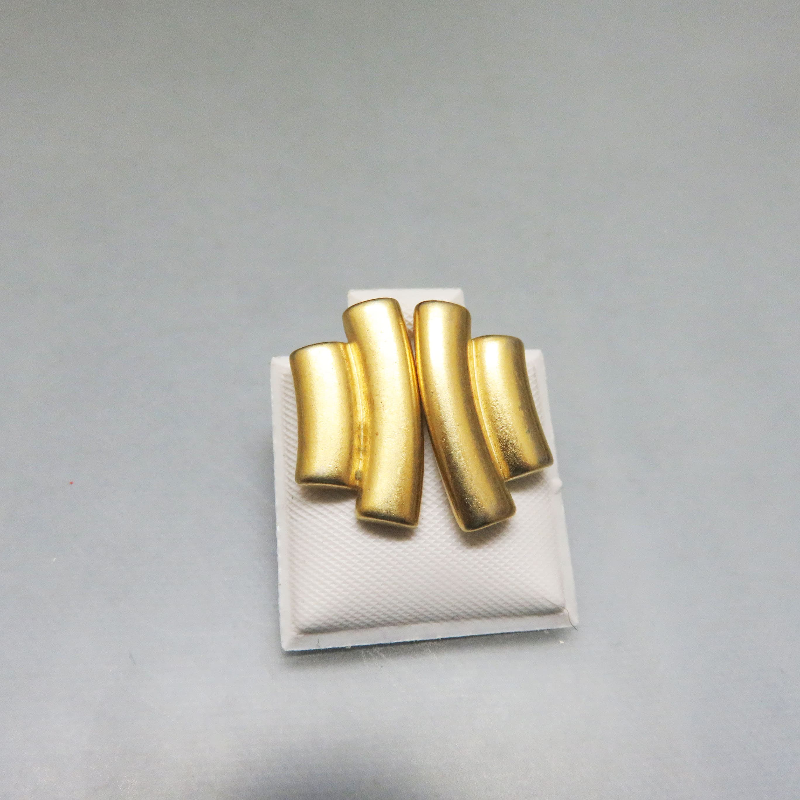 Monet Modernistic Matte Goldtone Metal Sculptured Bar Pierced Earrings