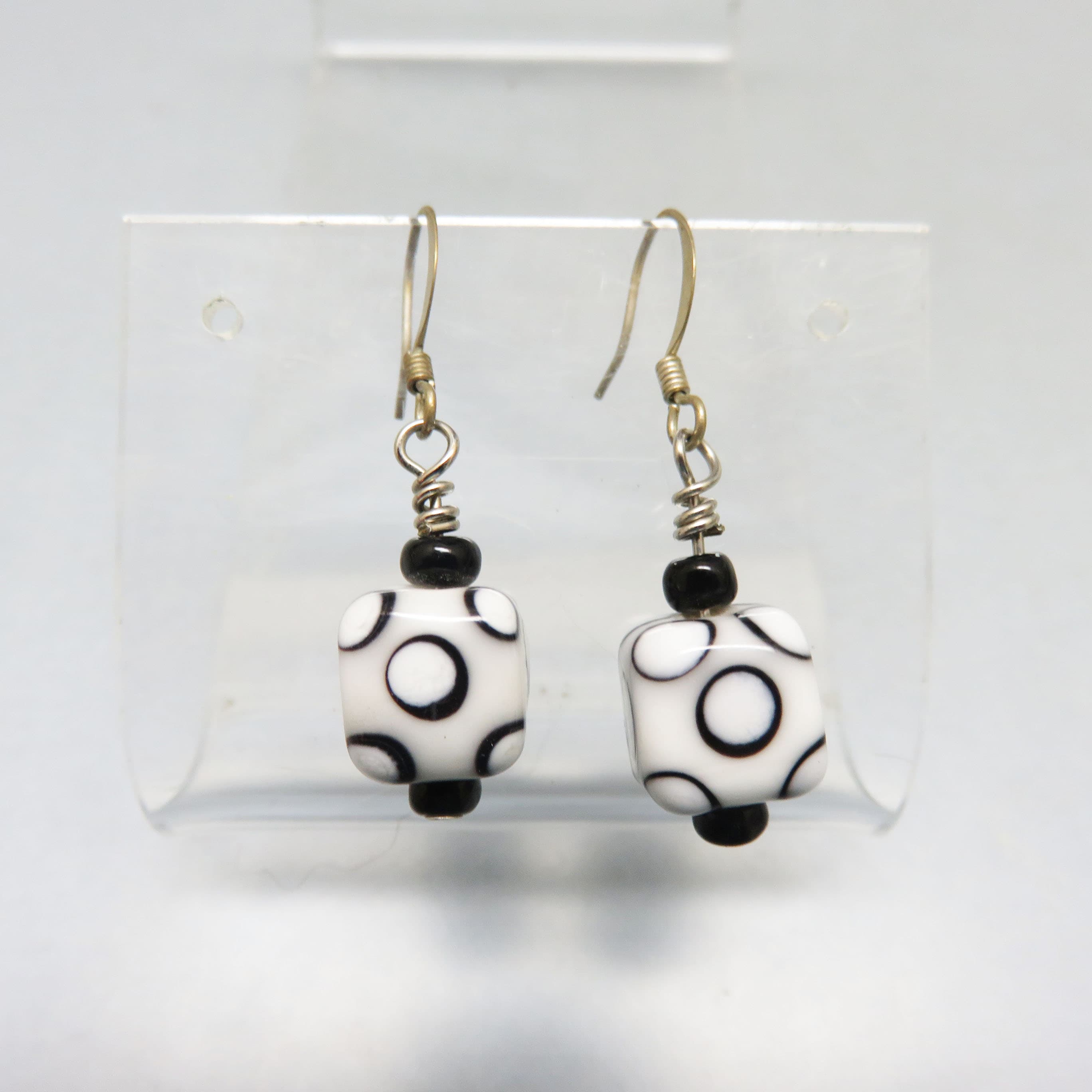Made in Our Studio, Black and White Polka Dot Pierced Earrings 