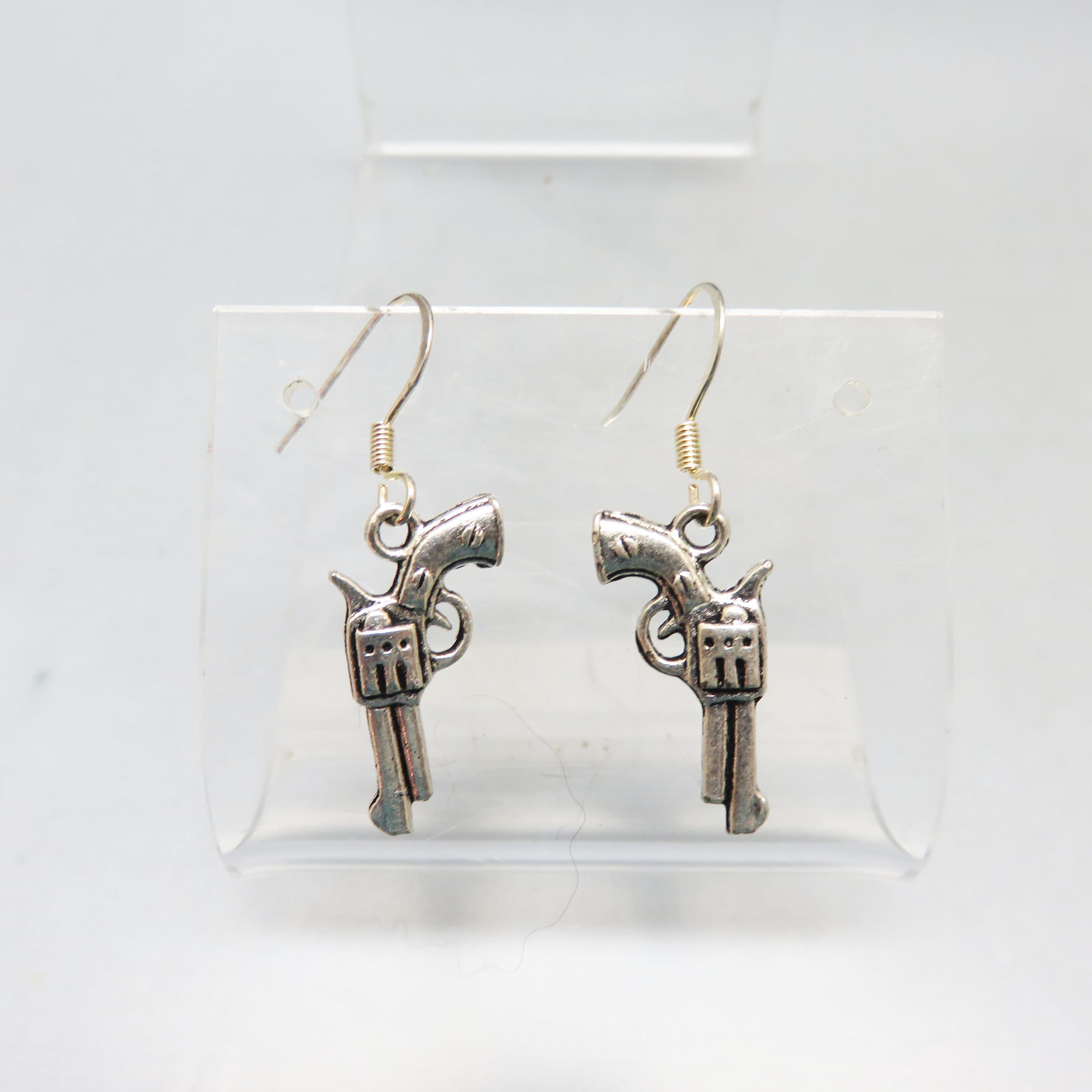 Wild West Six Shooter Revolver Charm Pierced Earrings