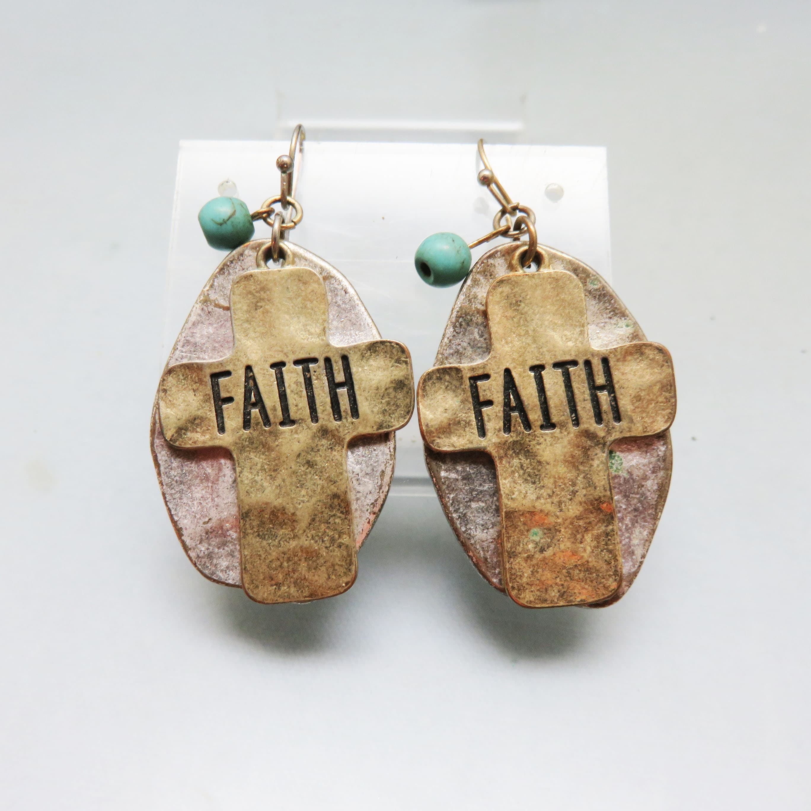 Faith Modern Cross Pierced Earrings, Silver and Goldtone Metals, Christian Jewelry