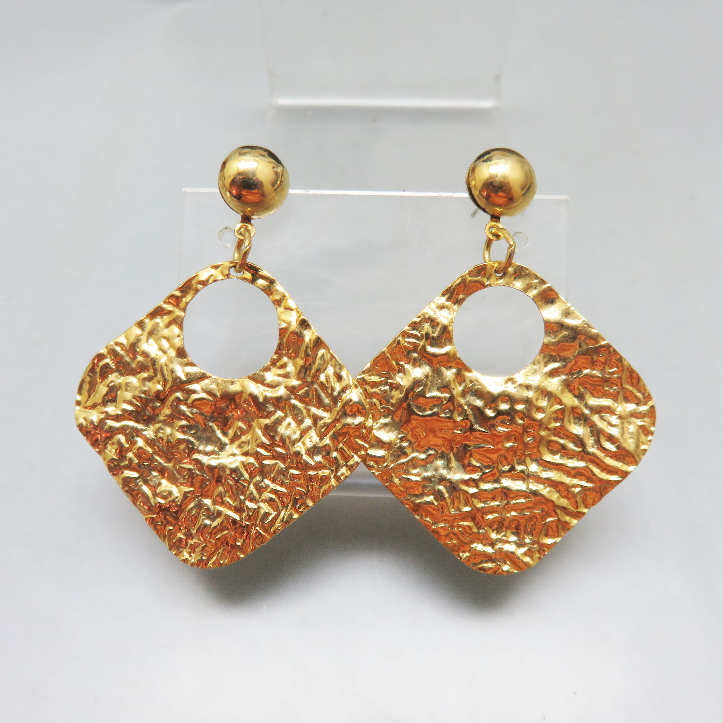 Post Style Heavily Textured Metal 1980 Pierced Earrings