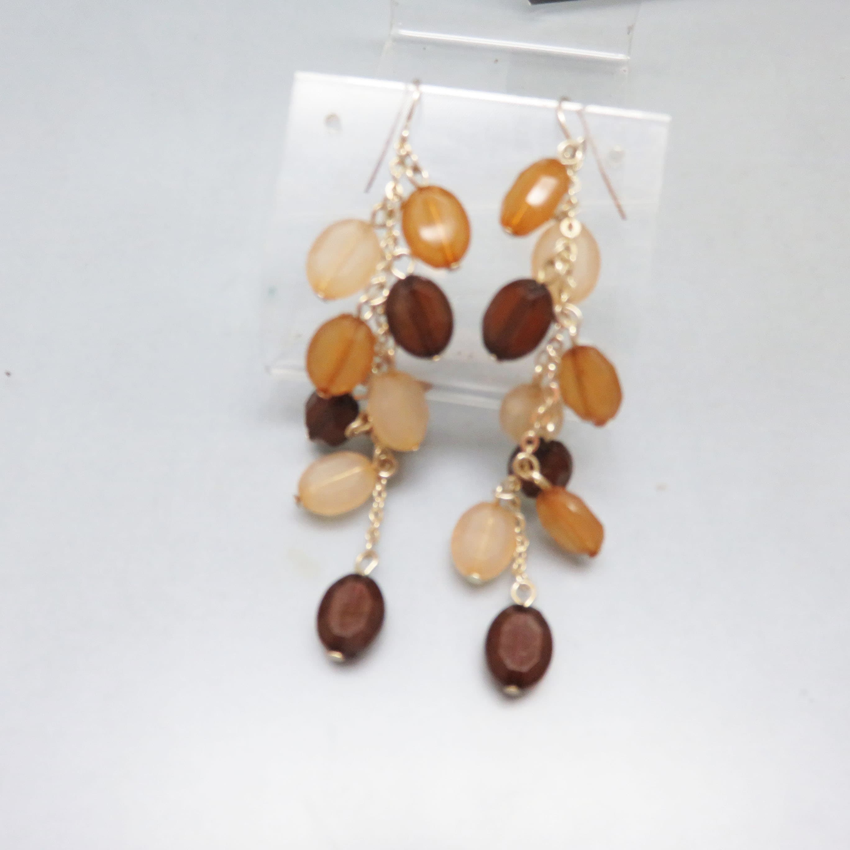 Three Color Brown Acrylic Bead Dangle Pierced Earrings, Vintage from the 1990s