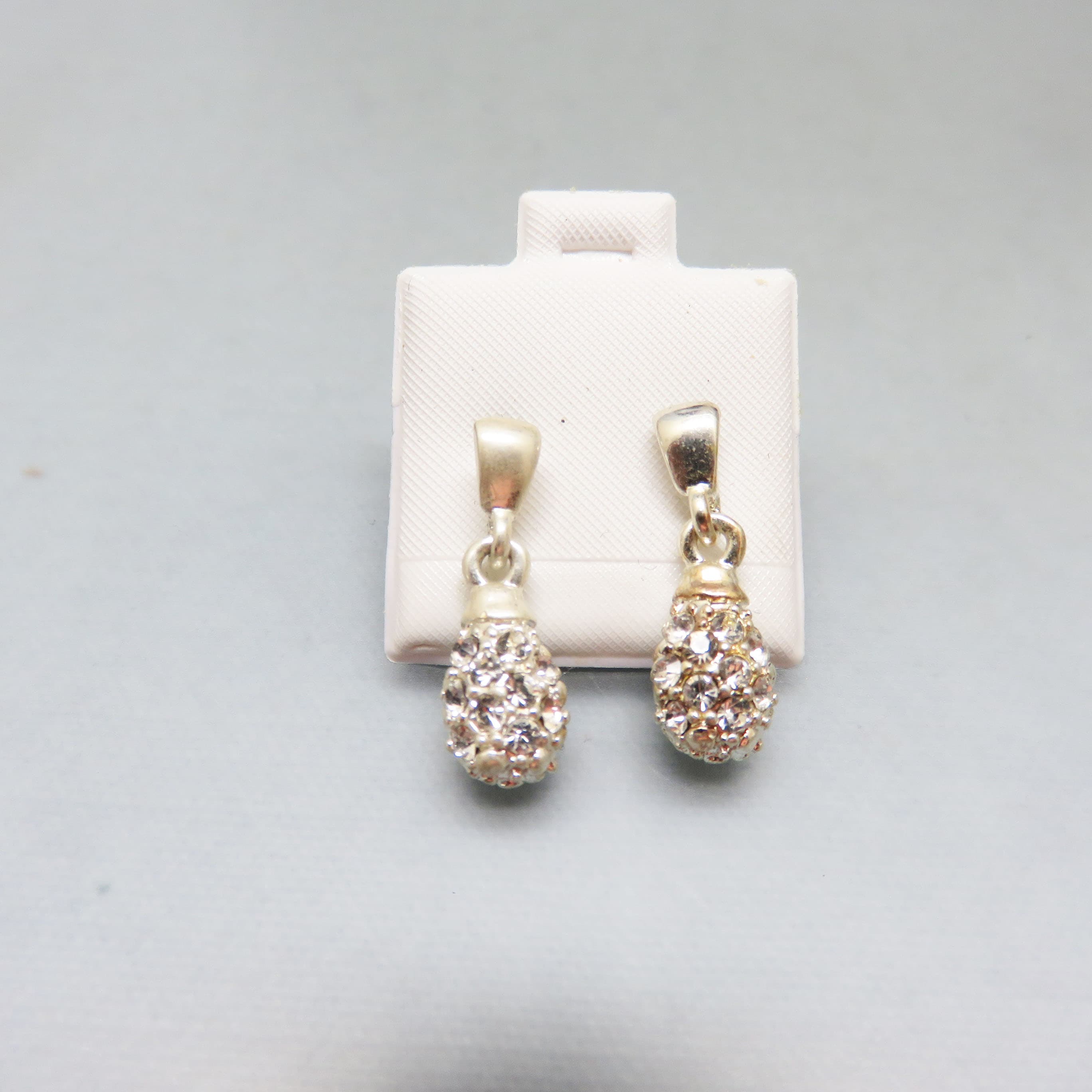 Tiny 7/8 Inch Rhinestone Pave Drop Pierced Earrings, Post Style Vintage Earrings