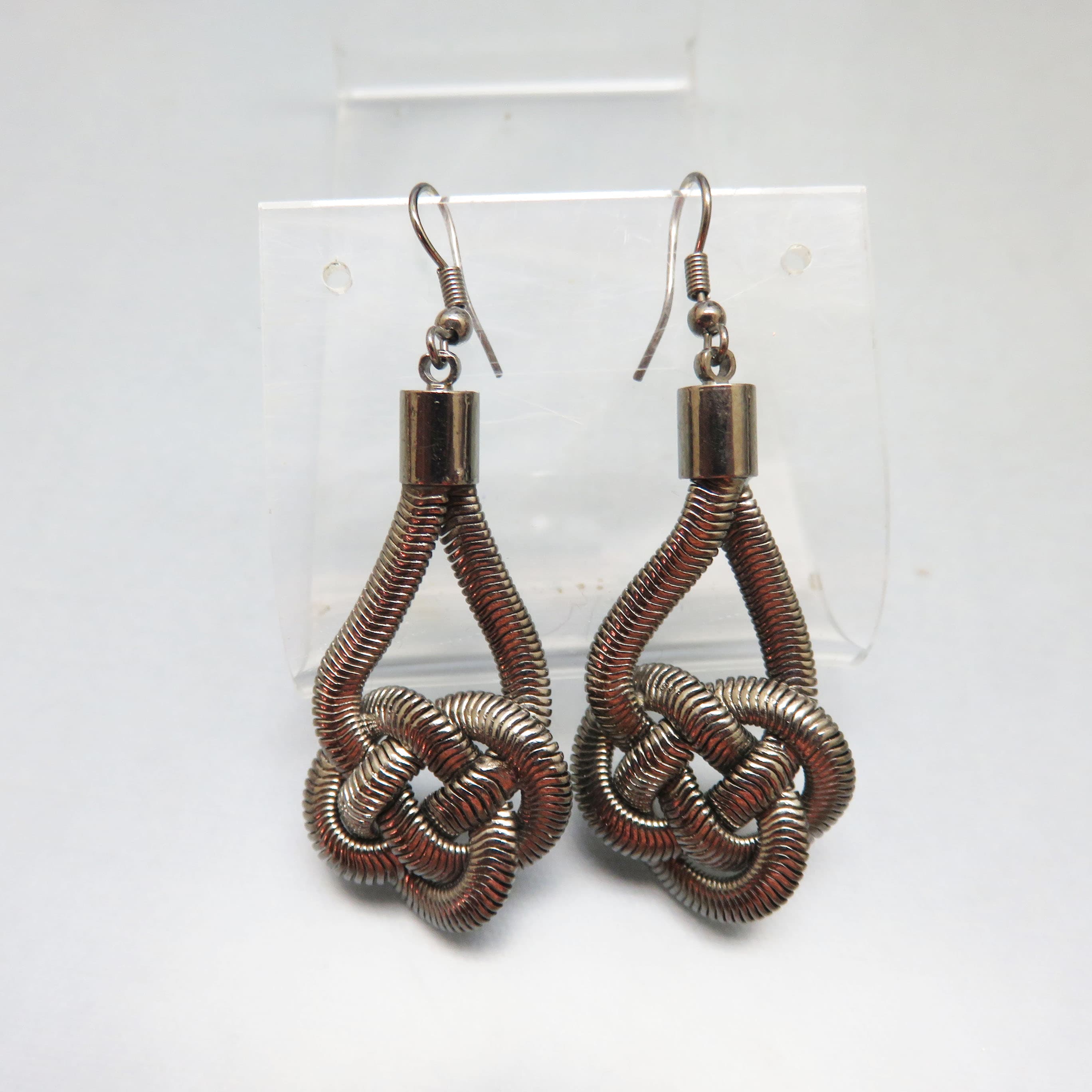 Dark Silvertone Metal Celtic Knot Pierced Earrings, 1990s Pierced Earrings