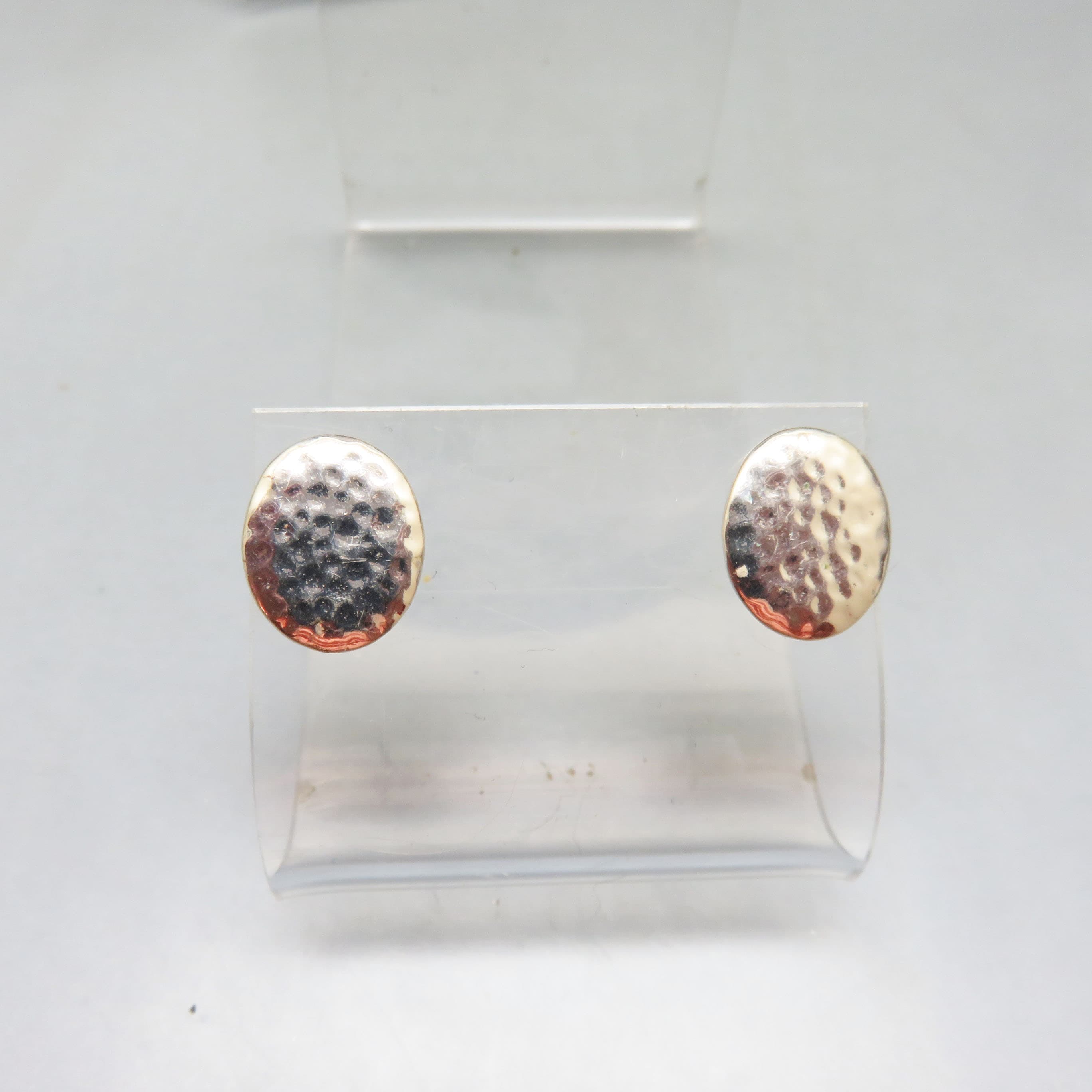 Silverplated Oval Stud Pierced Earrings, Vintage Textured Metal
