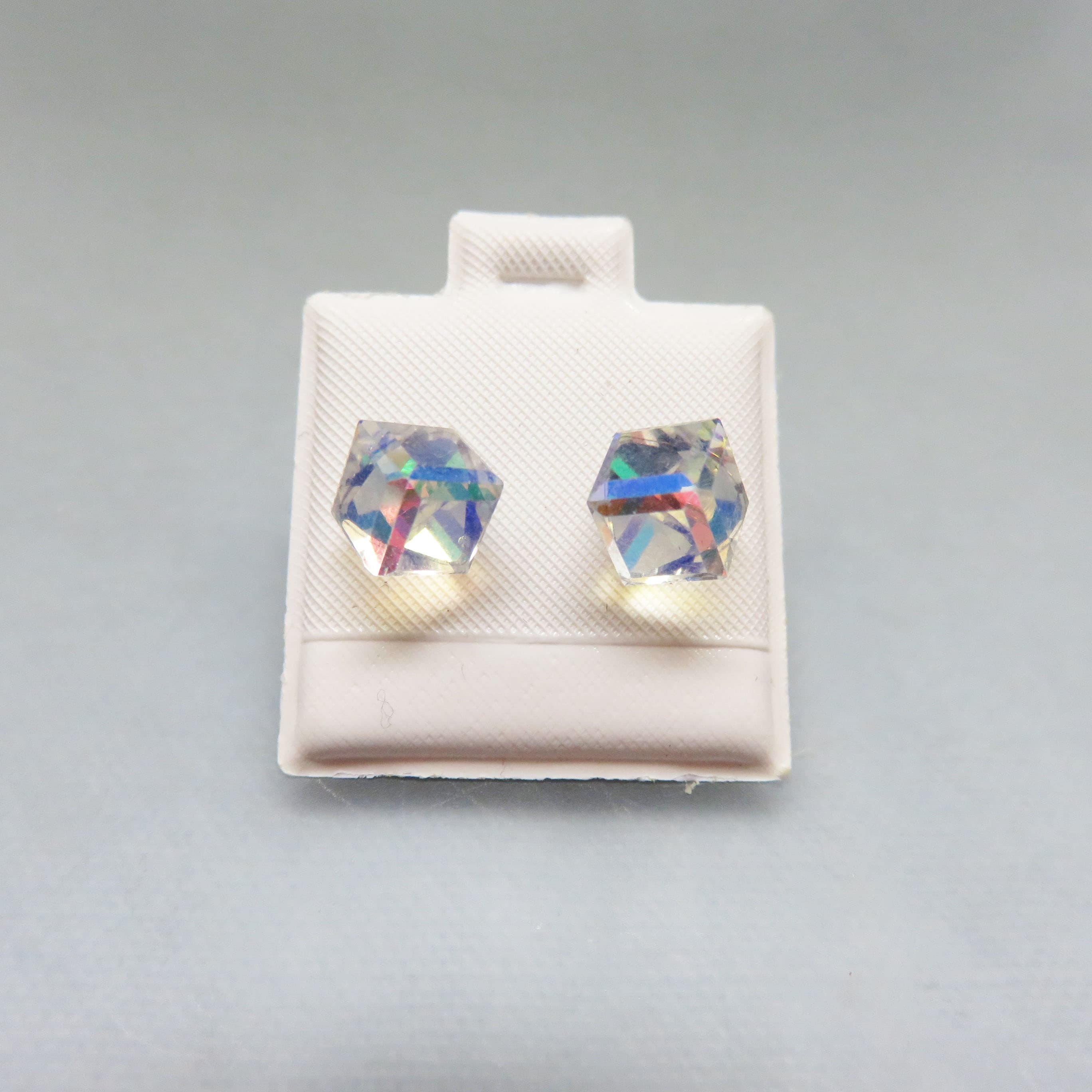 3/8ths Inch Crystal Cube Stud Pierced Earrings, Unisex Vintage Earrings