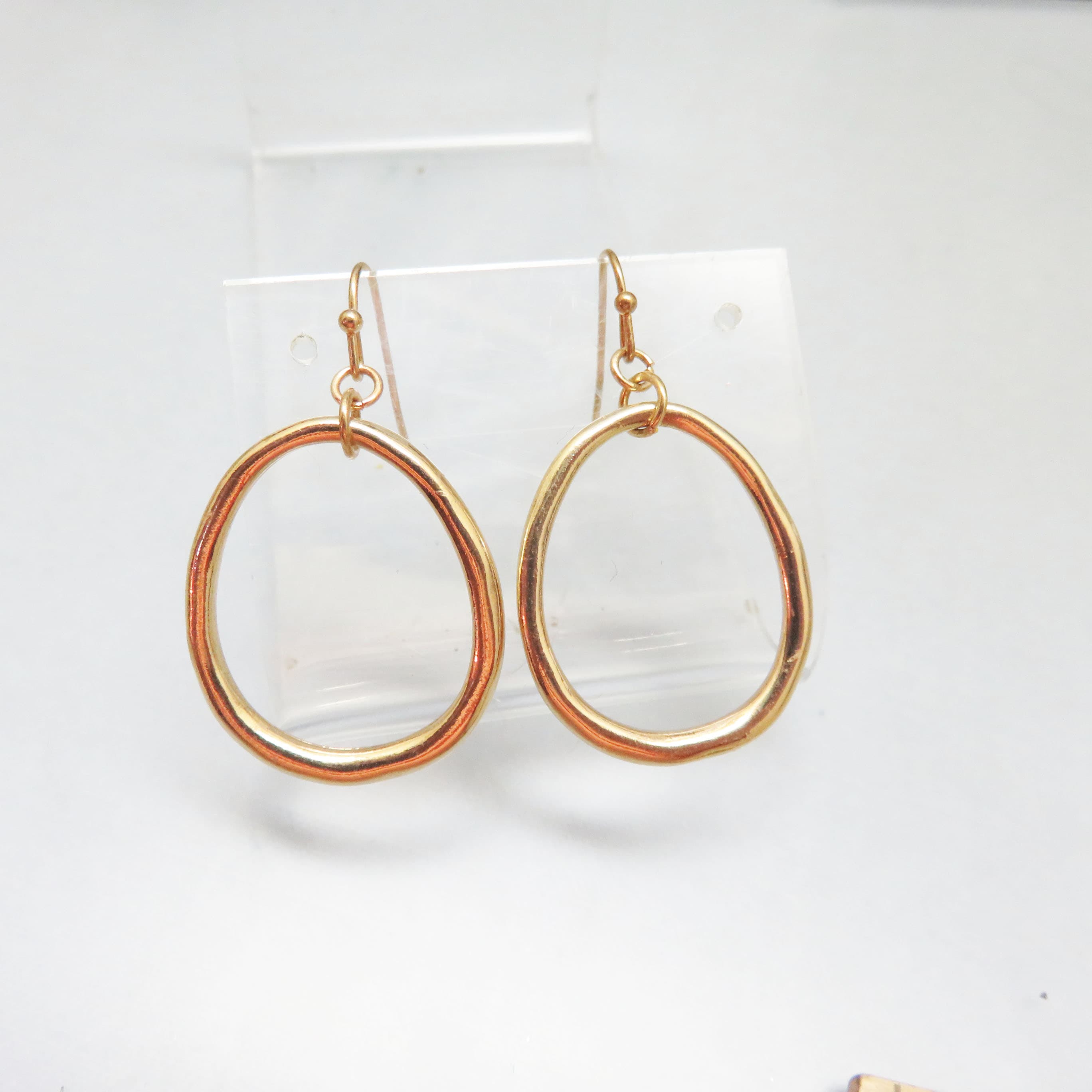 Gold Plated Open Egg Shaped Loop Pierced Earrings, Vintage
