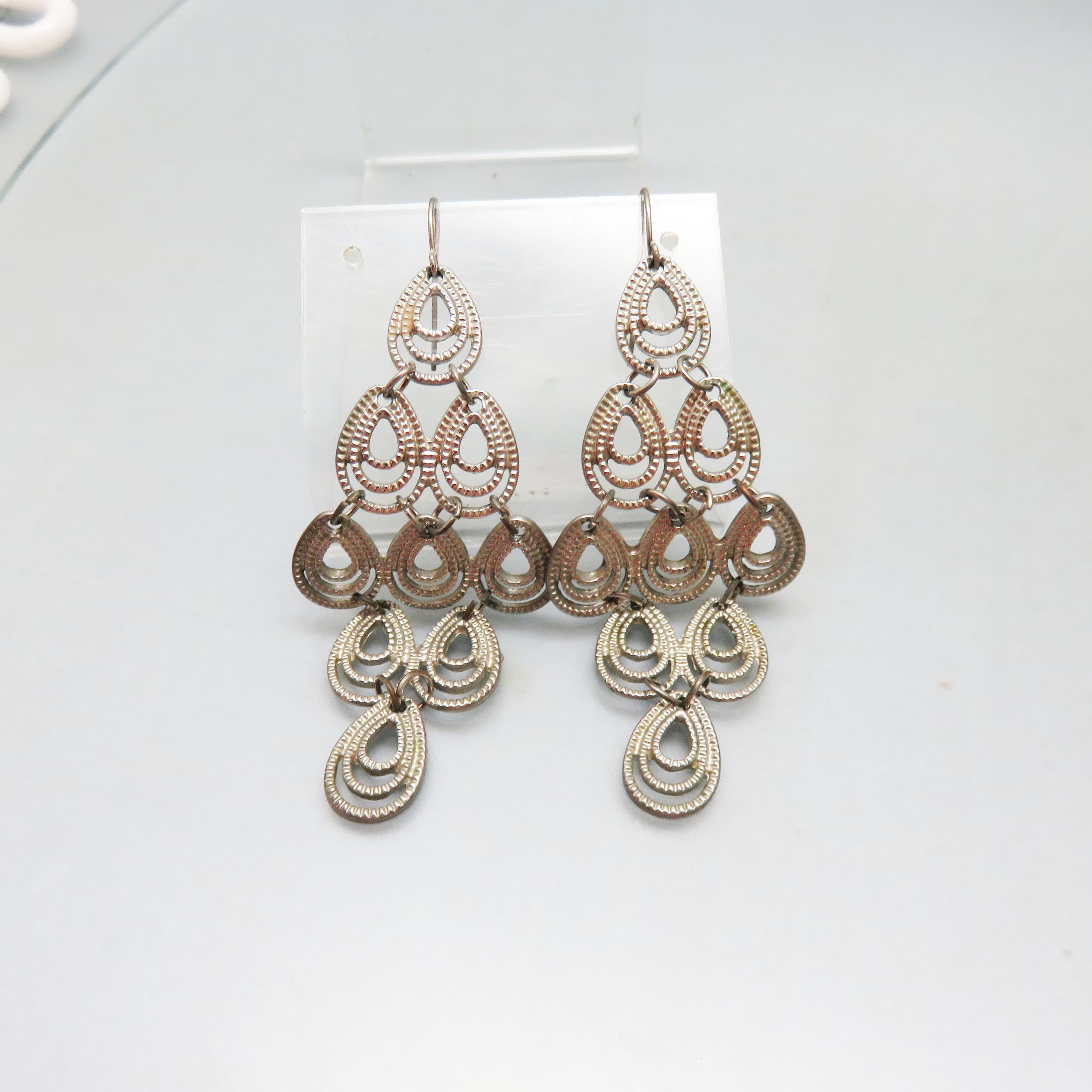 Vintage Shoulder Duster Peacock Tail Link Pierced Earrings