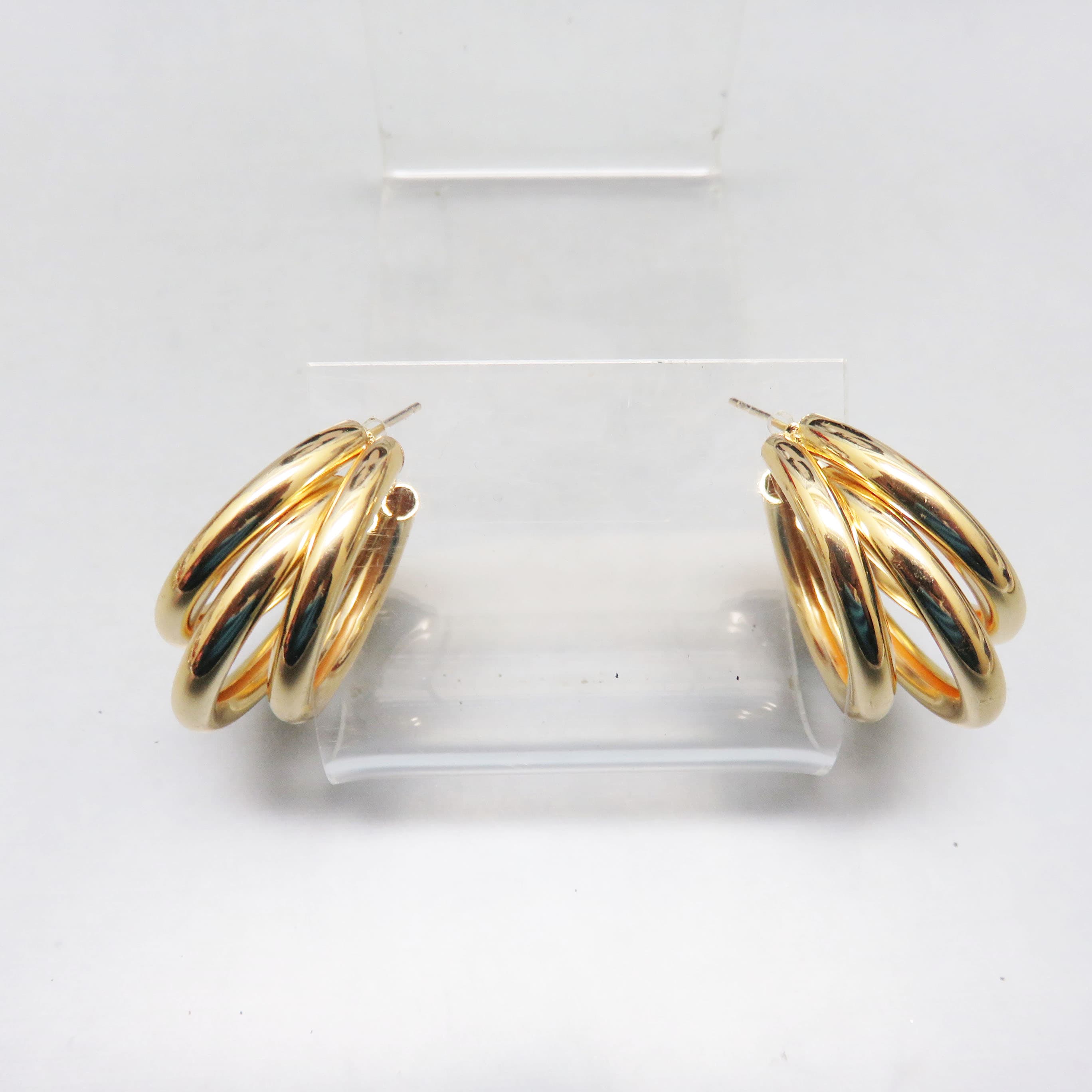 Vintage Gold Plated Triple Hoops, Hoop Earrings For Pierced Ears