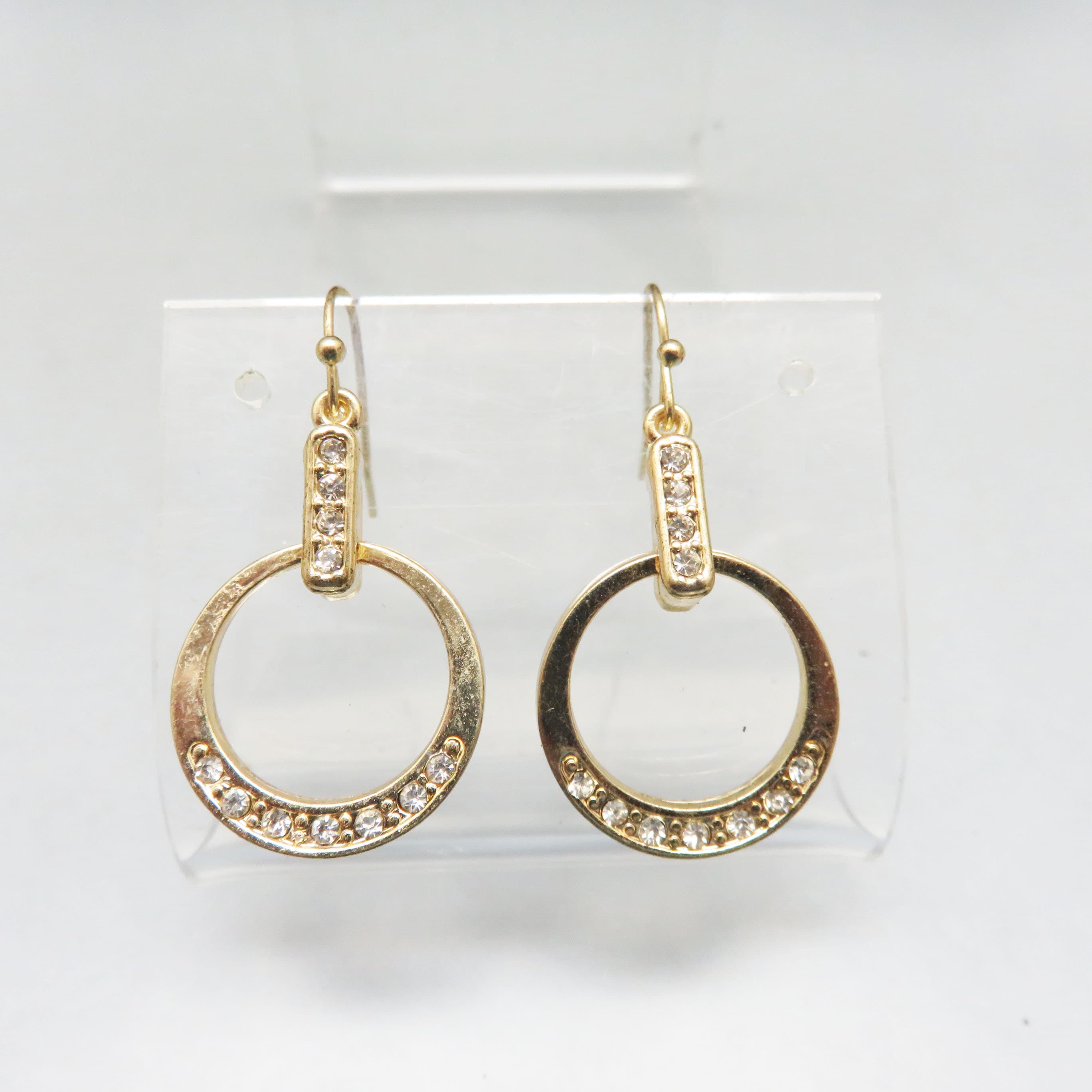 Simple Elegance in Gold Plated Rhinestone French Hook Pierced Earrings