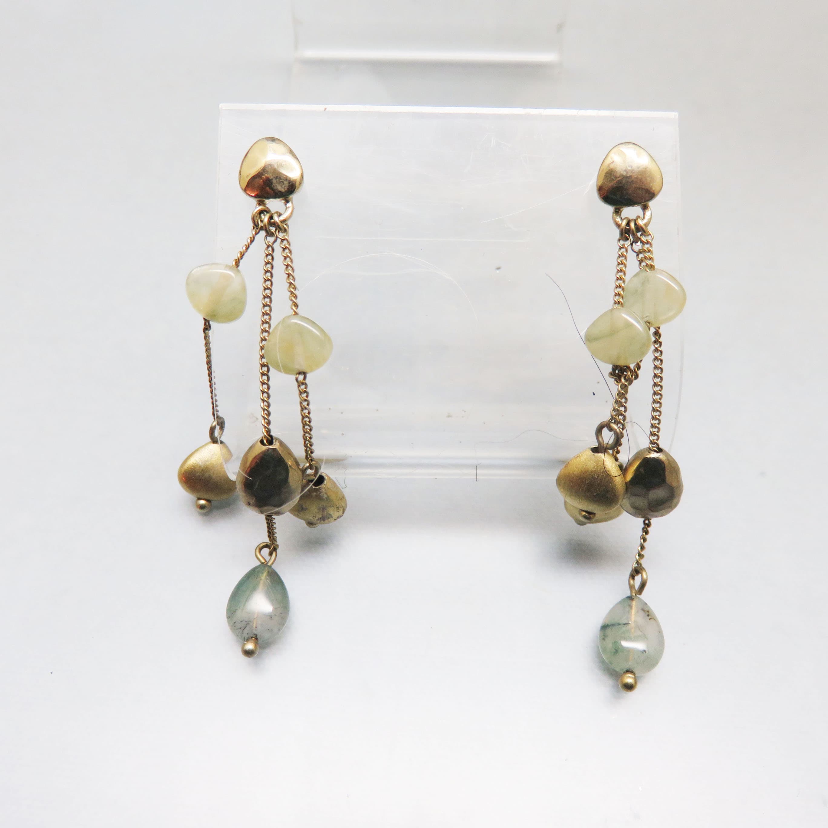 Monet Cascading Golden Beads and Green Glass Beads Pierced Earrings, Post Style
