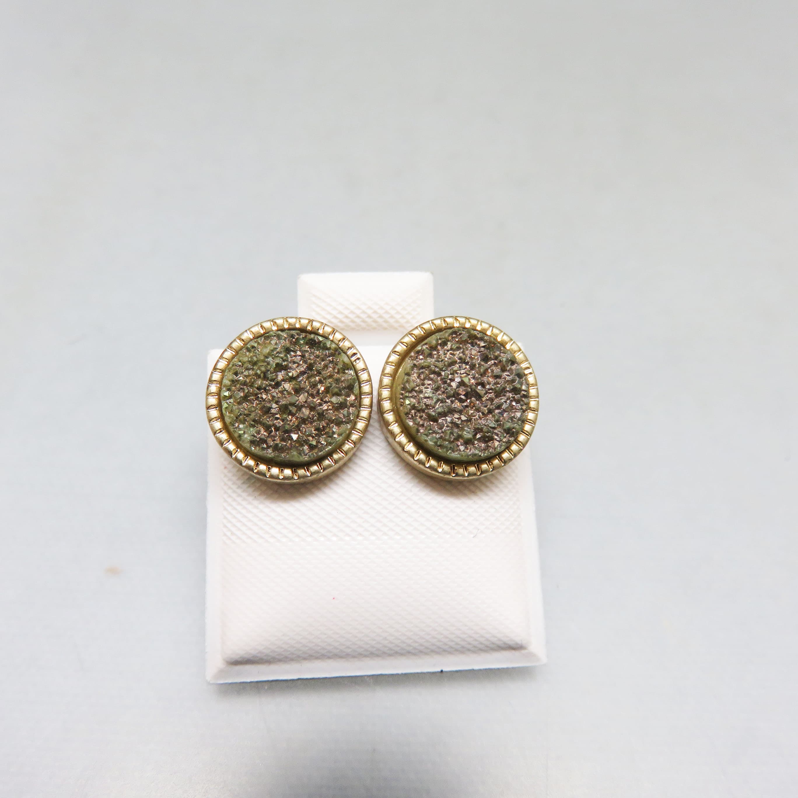 Goldtone Metal Fools Gold Druzy Stone Stud Pierced Earrings