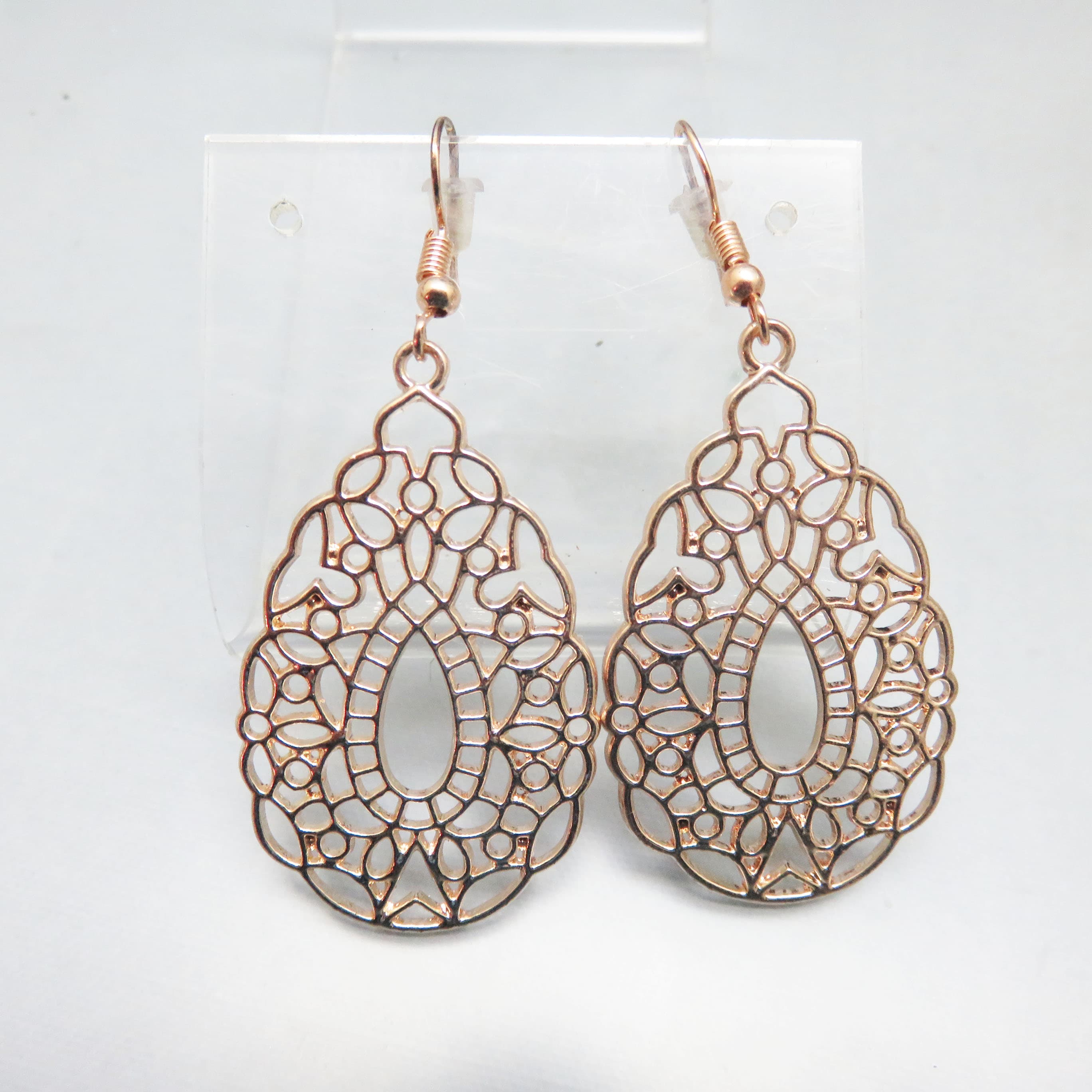 Lacy Rose Goldtone Metal Filigree Dangle Pierced Earrings, Vintage