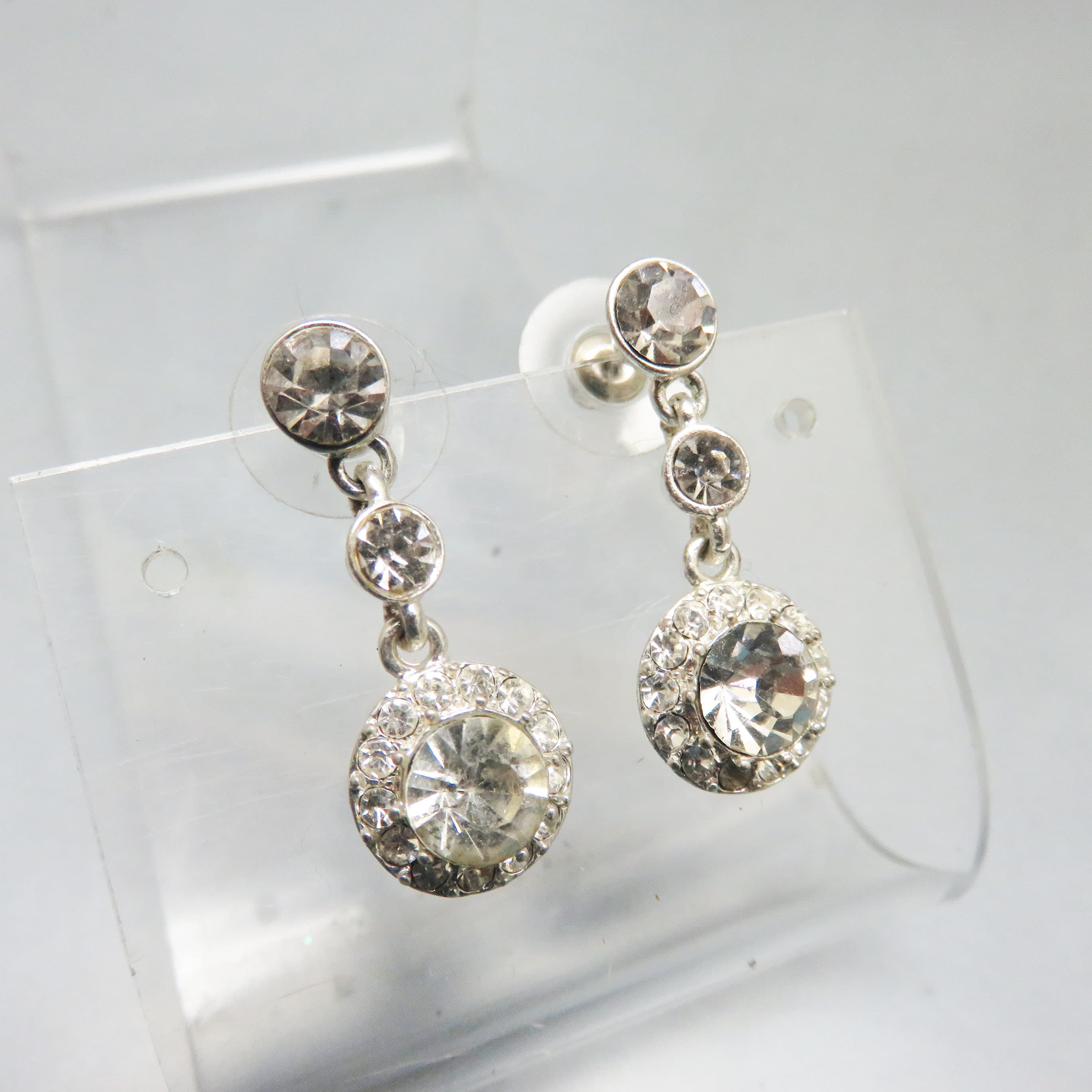 Petite 1960s Post Style Rhinestone Dangle Pierced Earrings