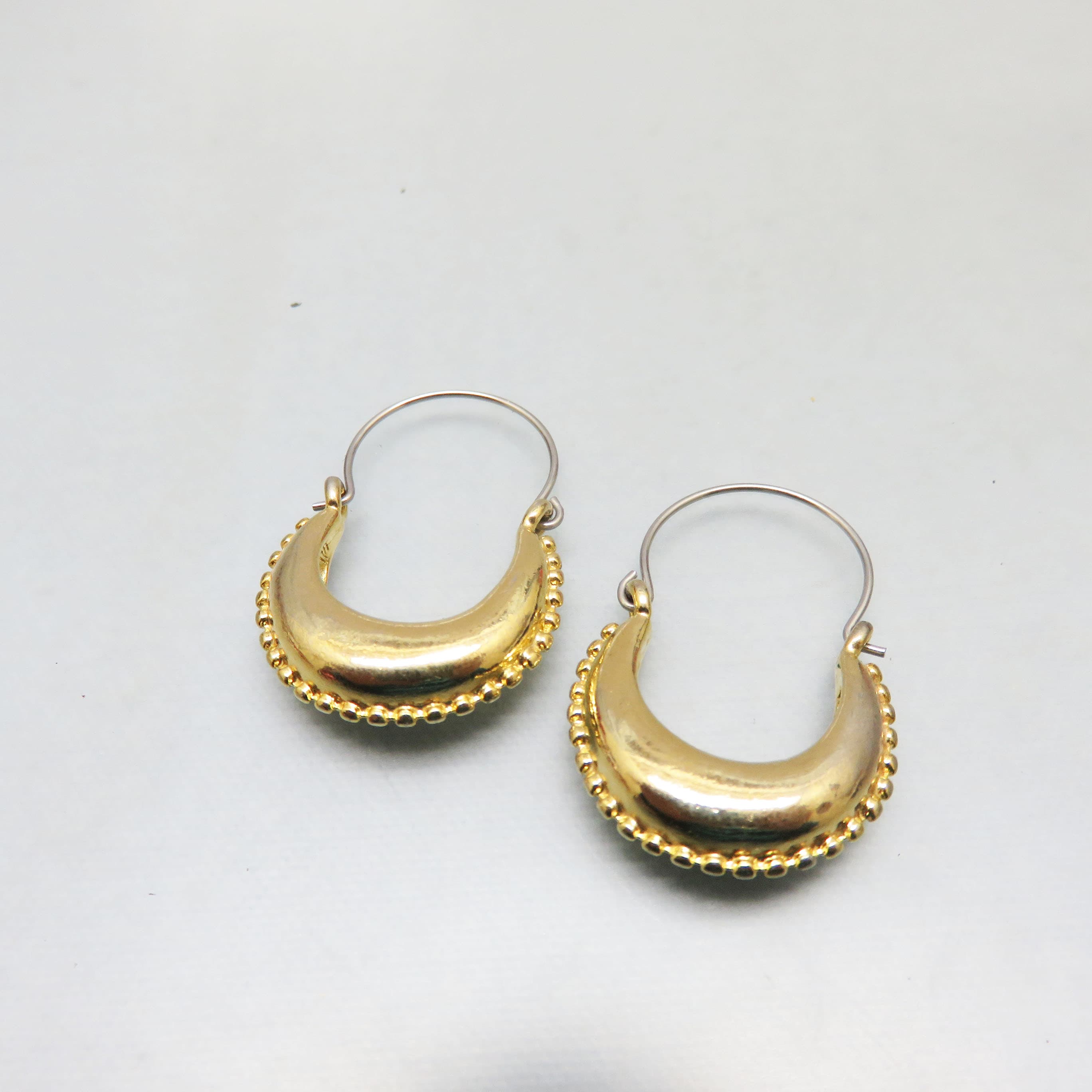 Ethnic Design Gold Plated Hoop Earrings, Medium Size, Pierced Earrings