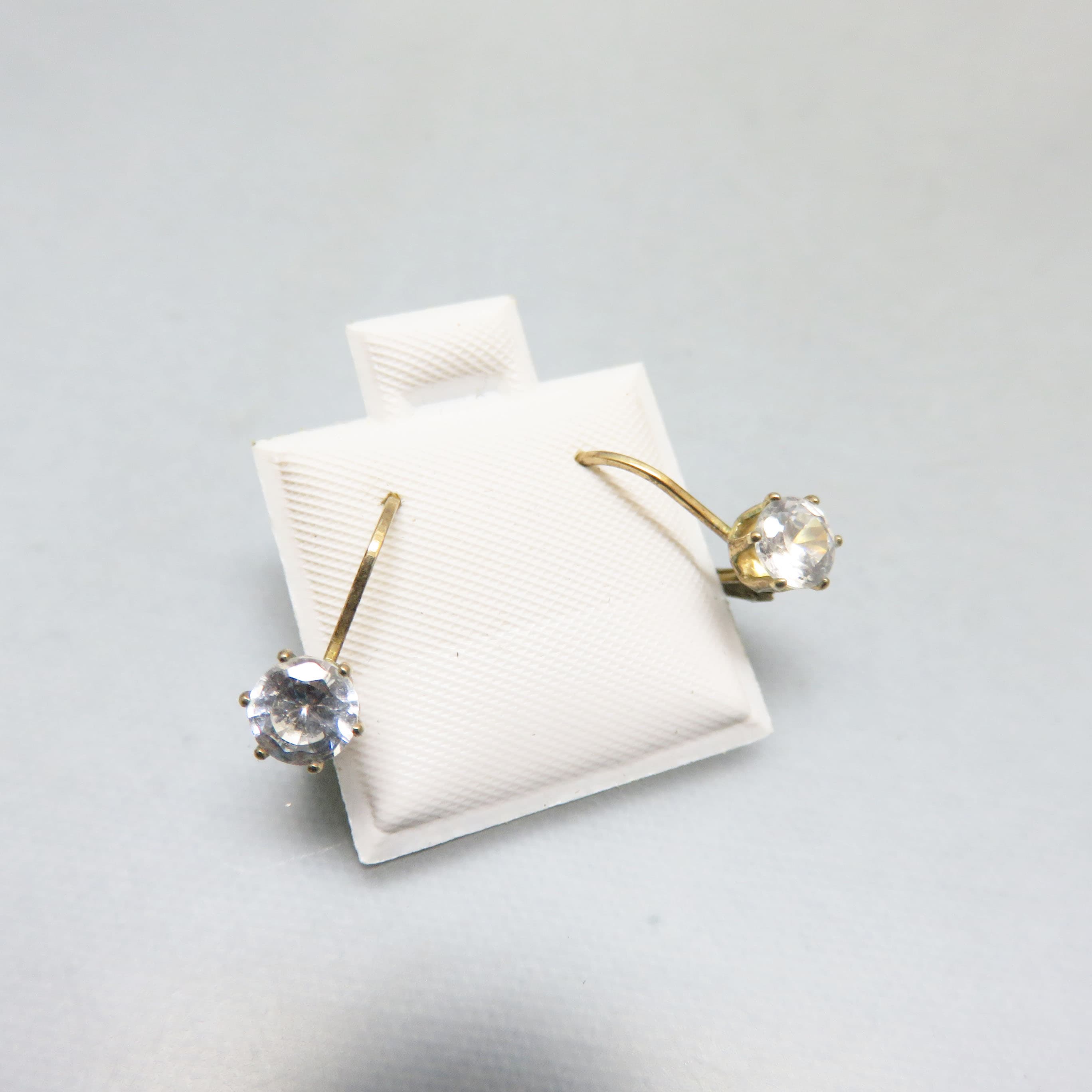 Gold Plated Single Cubic Zirconia Leverback Pierced Earrings