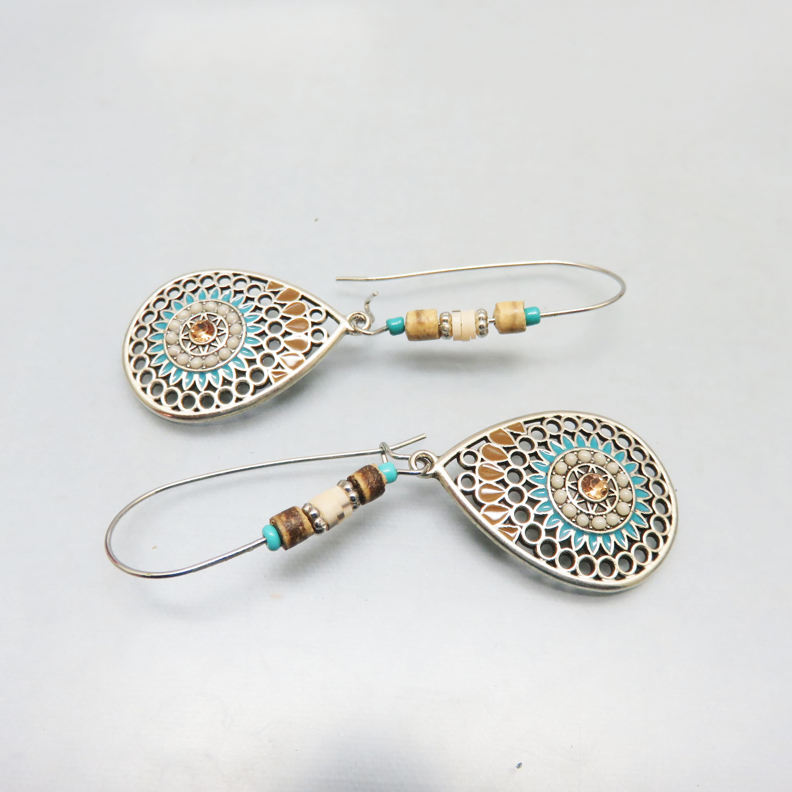 Southwestern Style Mandala Pierced Earrings, Vintage