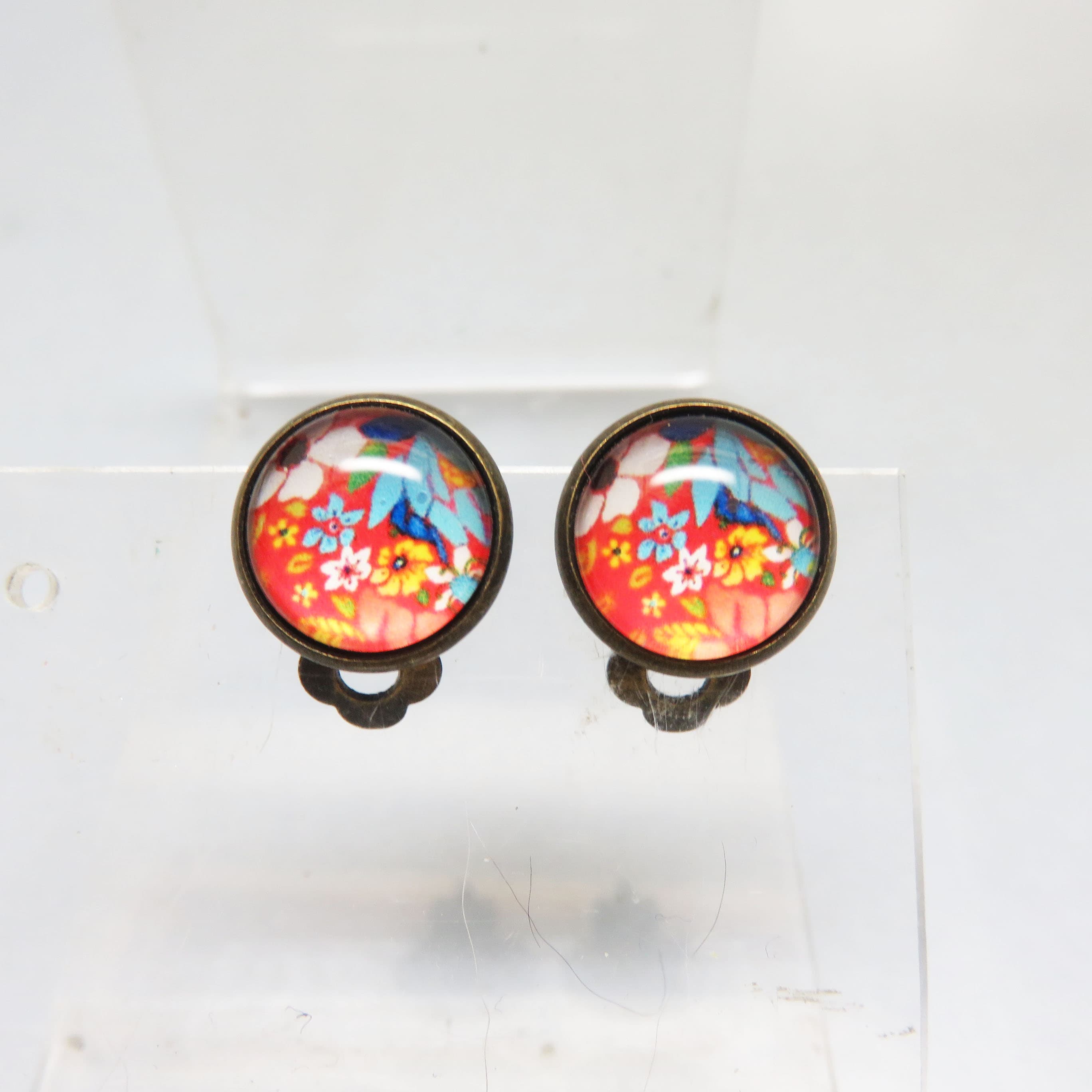 Petite Bright Floral Print Clip On Earrings