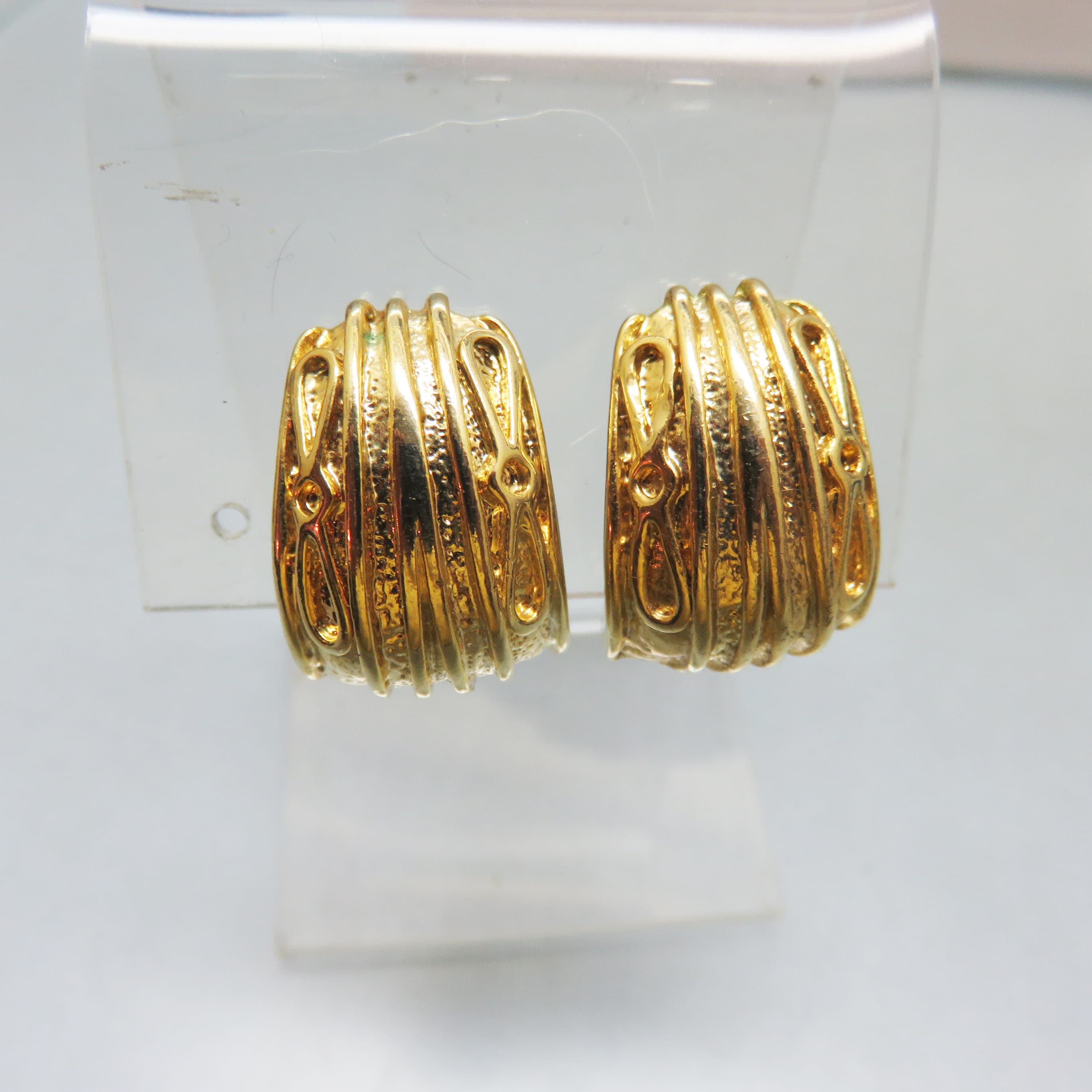 Classic Golden Half Hoop Clip On Earrings, Vintage from the 1960s