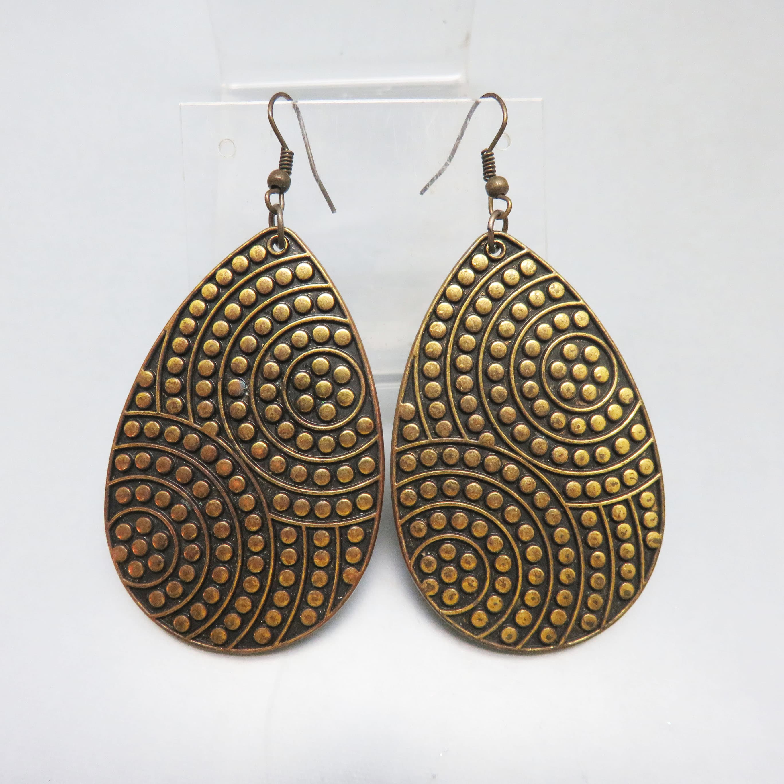 Antiqued Goldtone Teardrop BoHo Pierced Earrings
