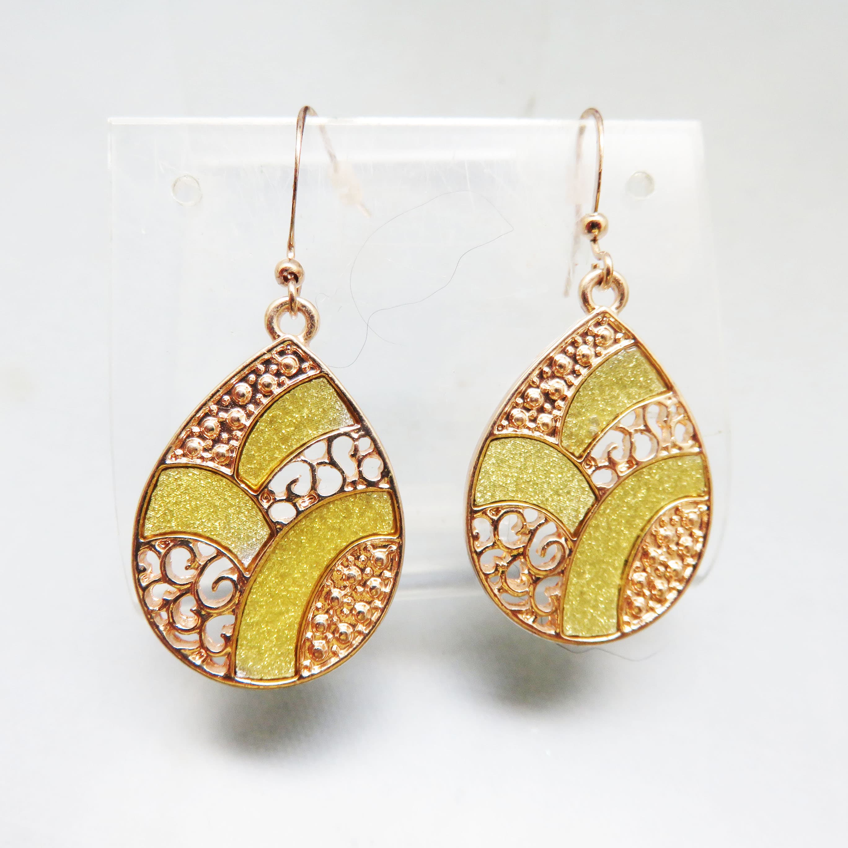 Peridot Sparkly Green Enamel Teardrop Pierced Earrings, 