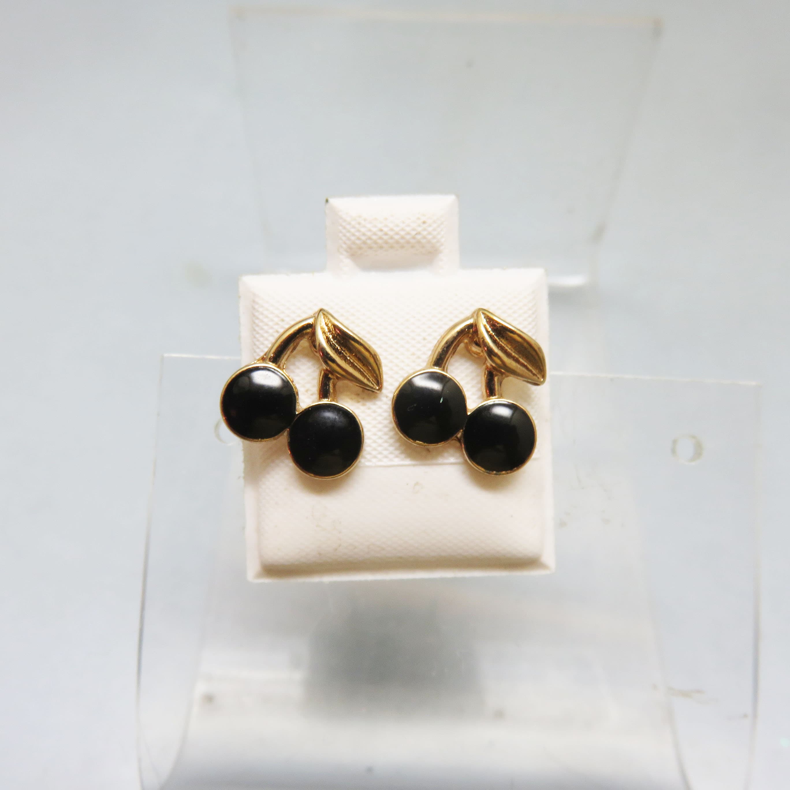 Petite Gold Plated Black Cherry Pierced Earrings