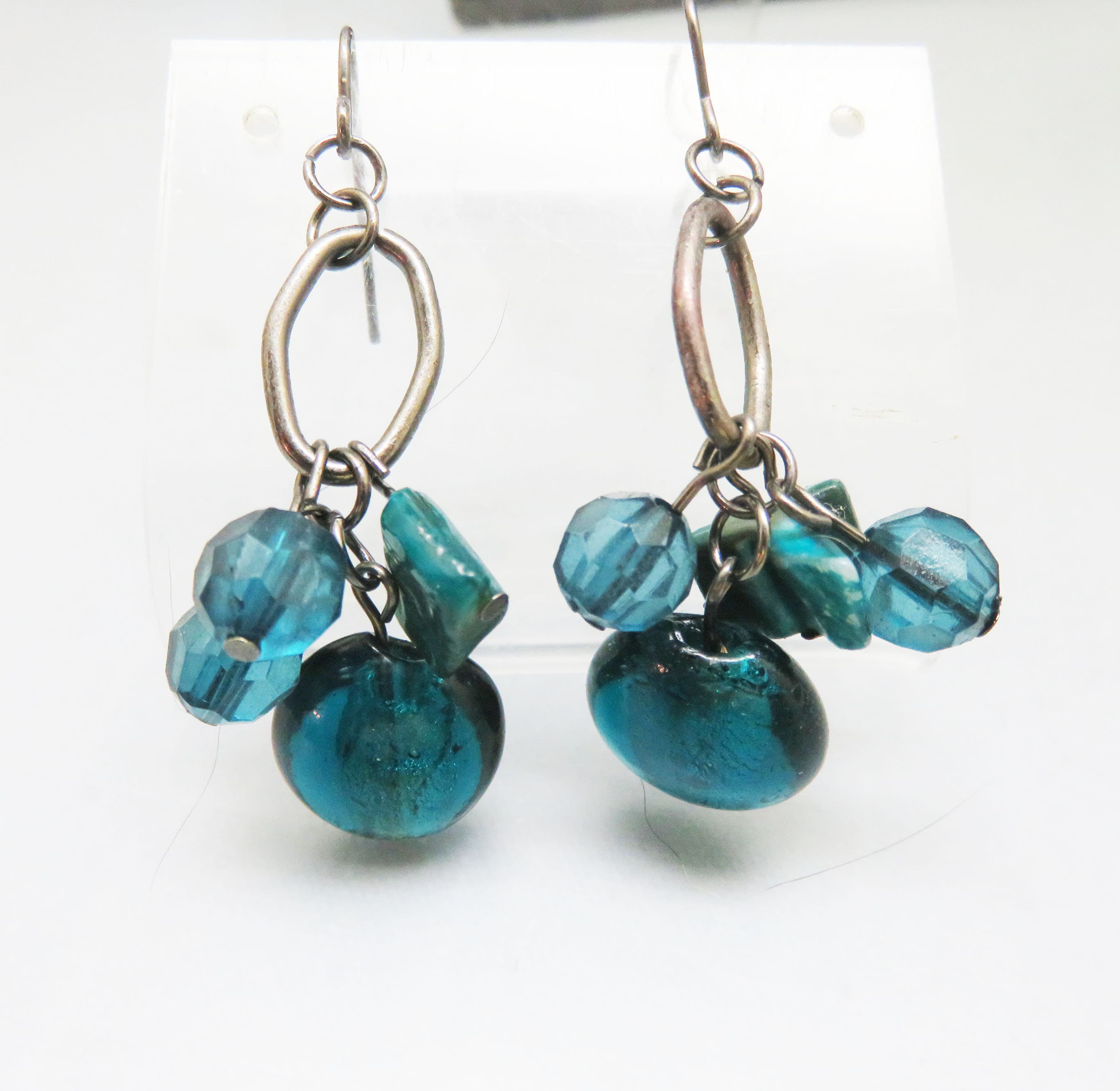 Dark Aqua Glass Beaded Pierced Earrings
