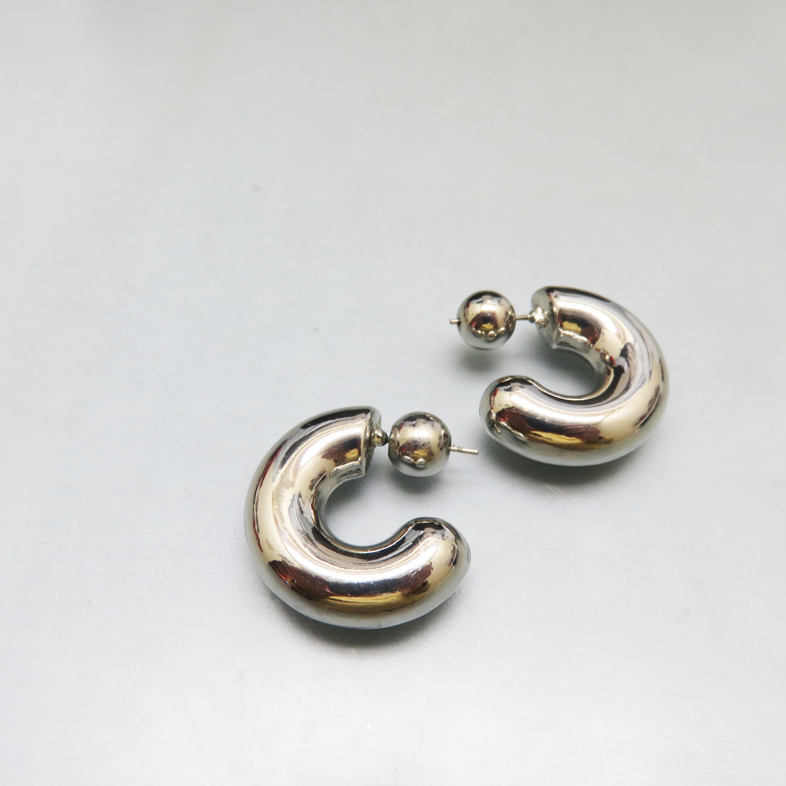 Modern Reversible Silverplated Hoop Earrings, Post Style, 2000s