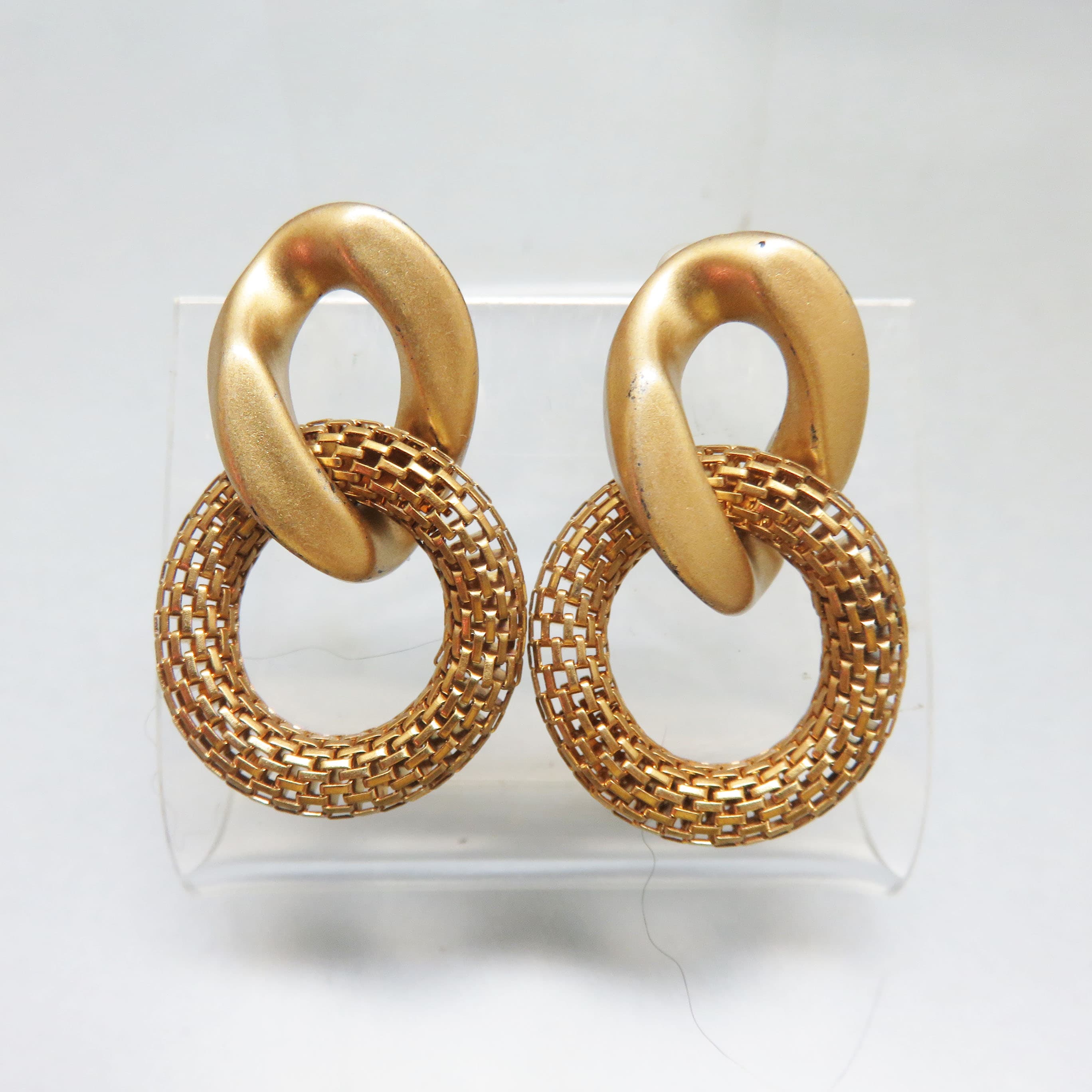 Double Loop Golden Post Style Vintage Pierced Earrings