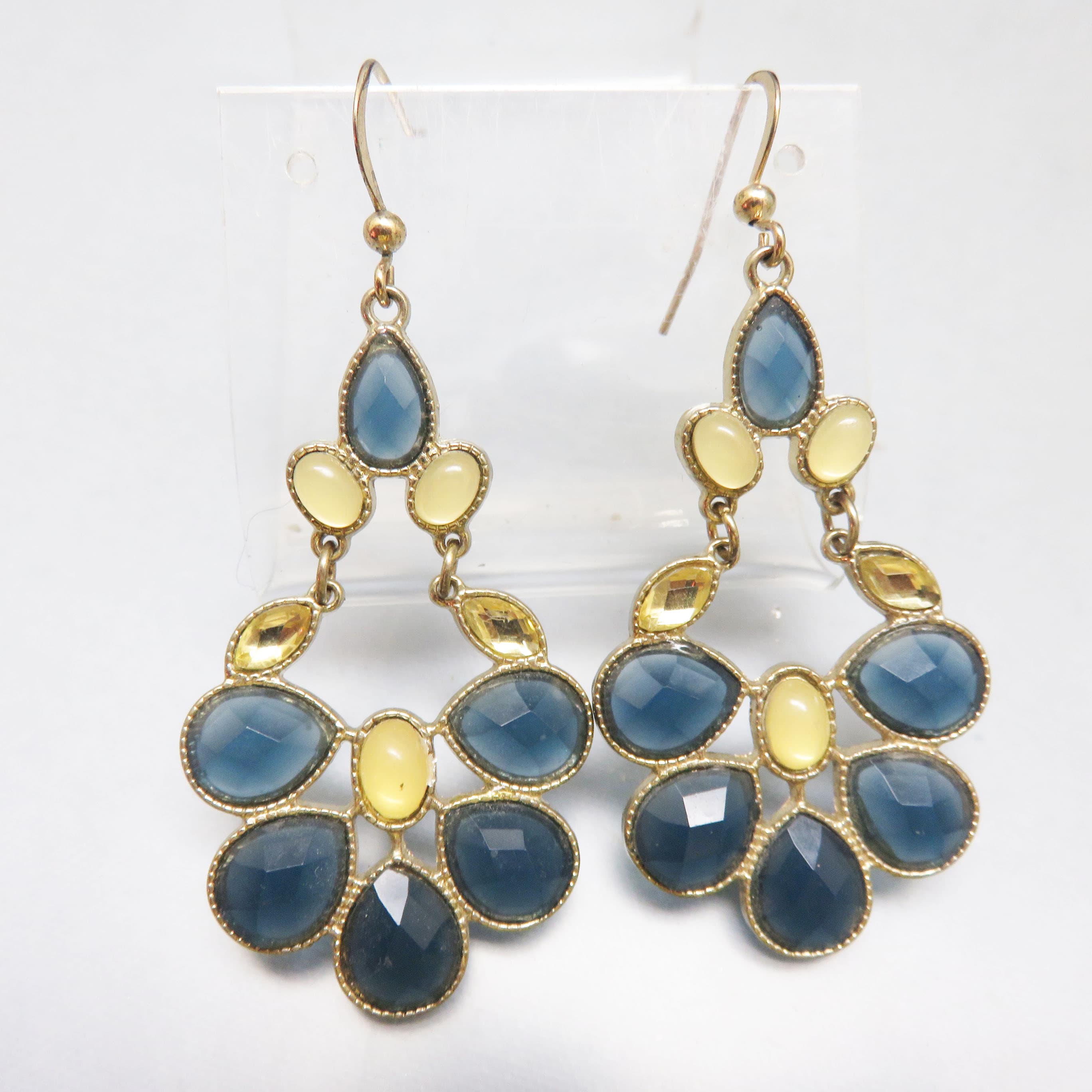 Blue and Custard Yellow Drop French Hook Pierced Earrings