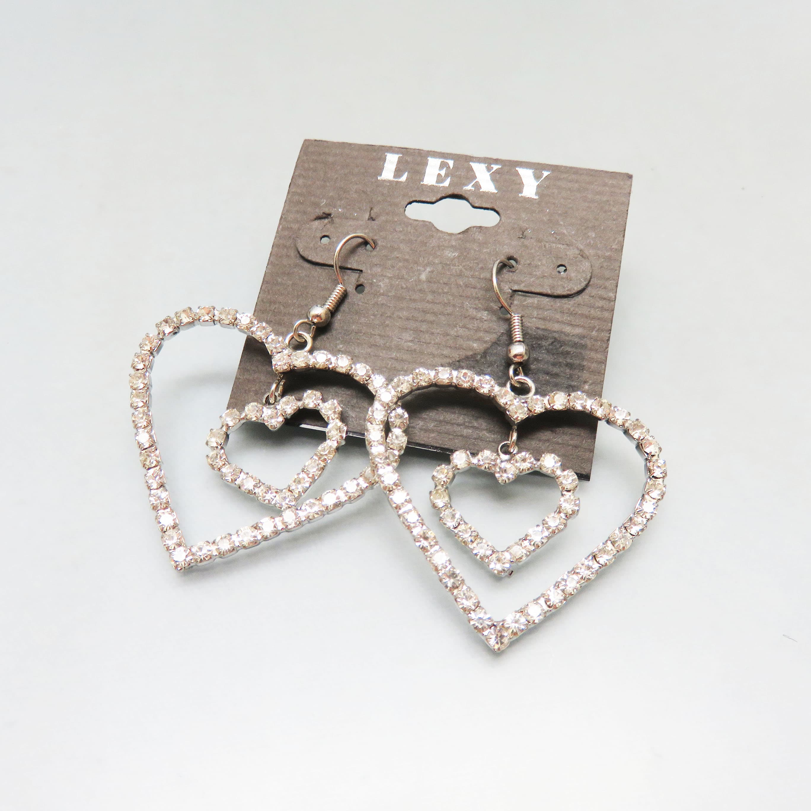 Mint on Card, LEXY Brand Rhinestone Heart Pierced Earrings