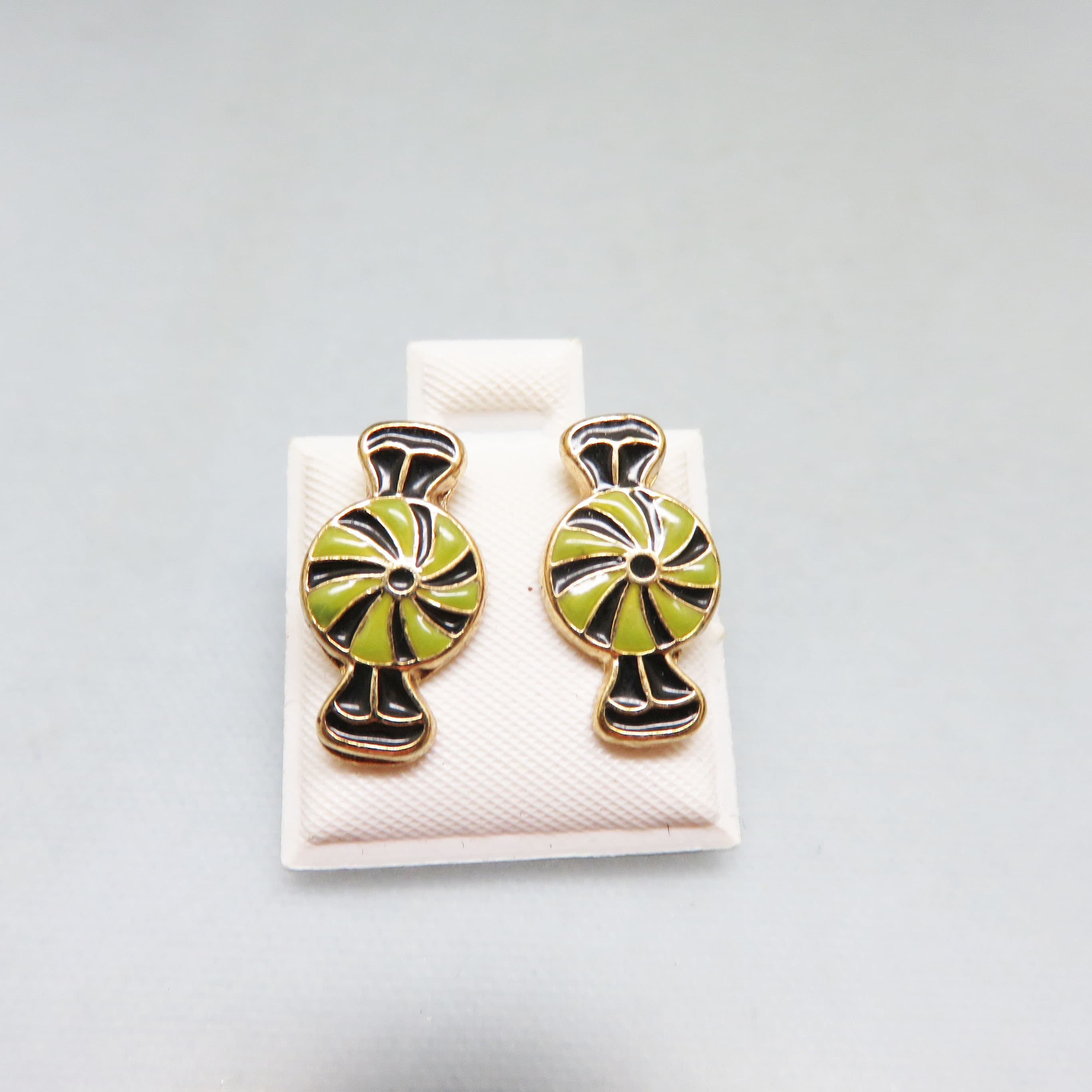 Tiny Post Style Enamel Christmas Candy Pierced Earrings, Vintage