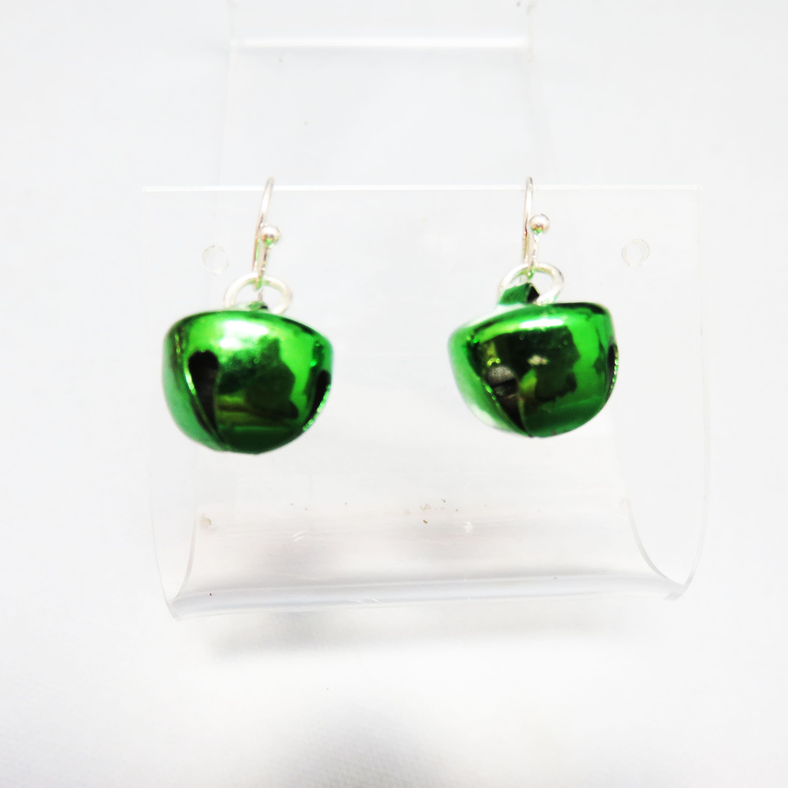 Green Real Jingle Bell Christmas Pierced Earrings